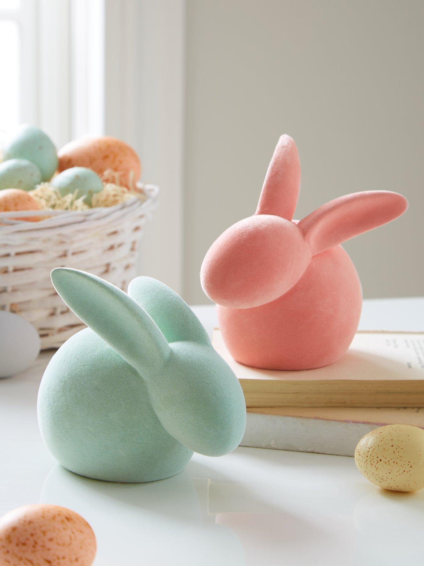 Image 1 of 6 of Very Home Set of 2 Flocked Spring/ Easter Rabbit Decorations
