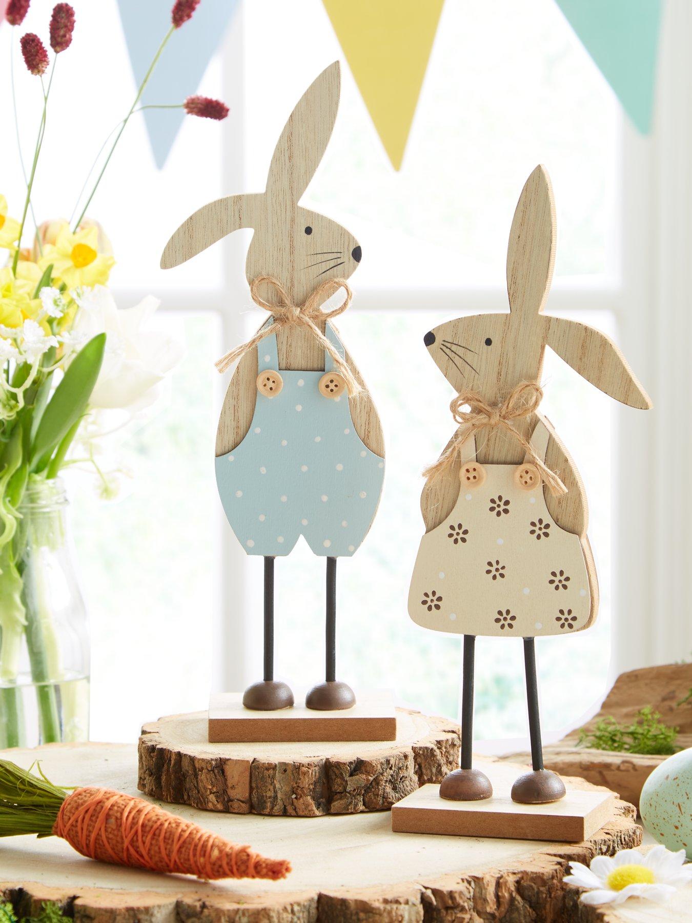 Very Home Set 2 Easter/ Spring Wooden Rabbits in dungarees ...