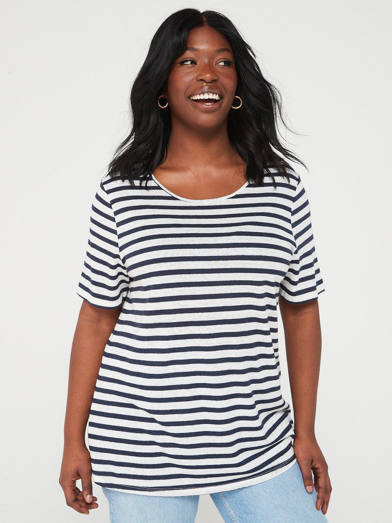 New Look Curves Silver Sequin Stripe T-Shirt