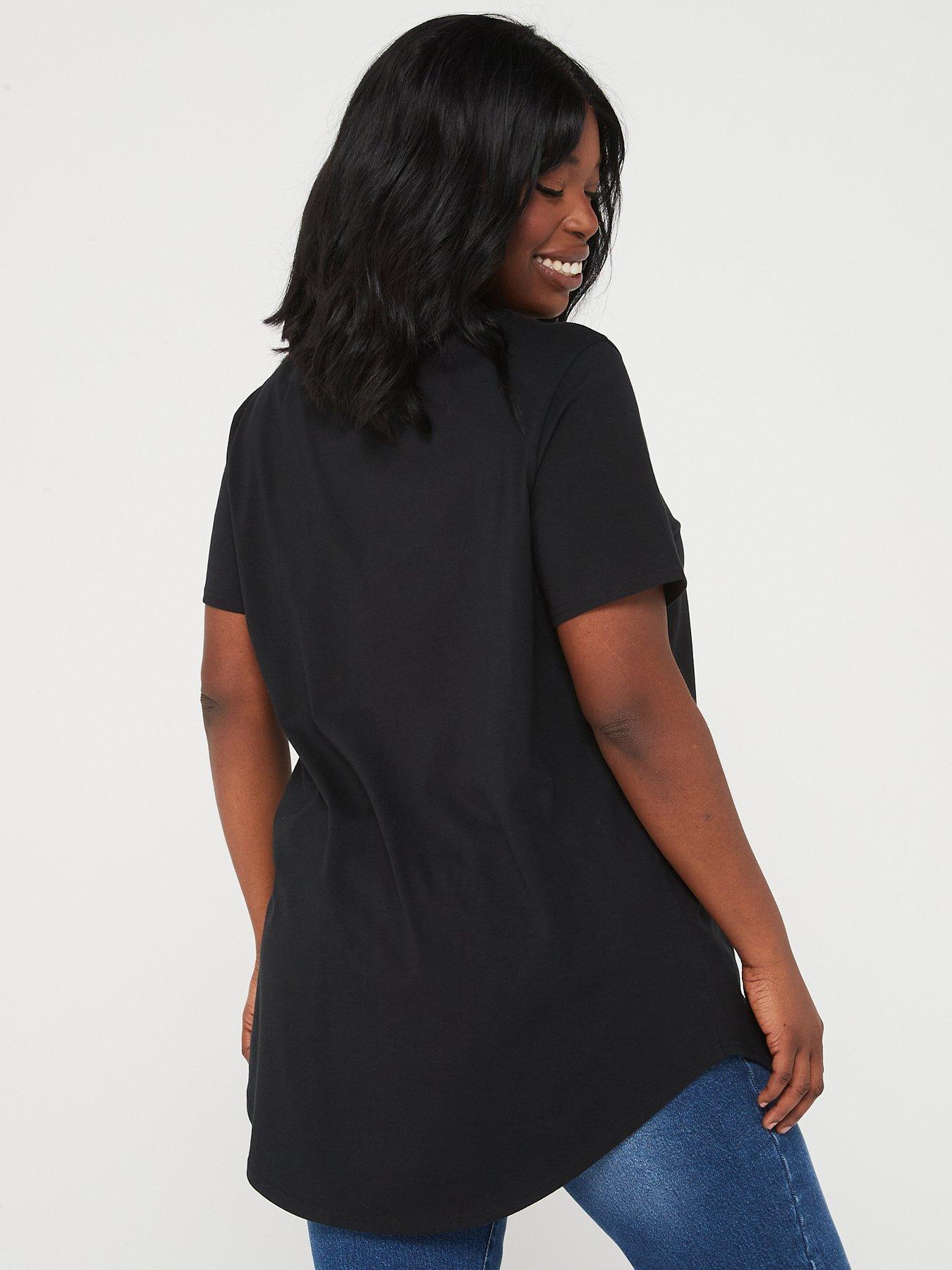 Image 2 of 6 of V by Very Curve Scoop Hem Crew Neck T-Shirt - Black