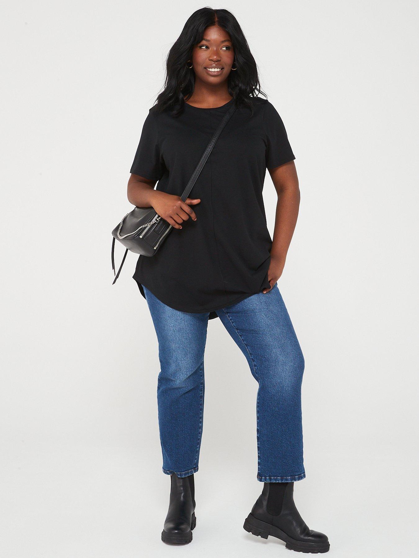Image 3 of 6 of V by Very Curve Scoop Hem Crew Neck T-Shirt - Black