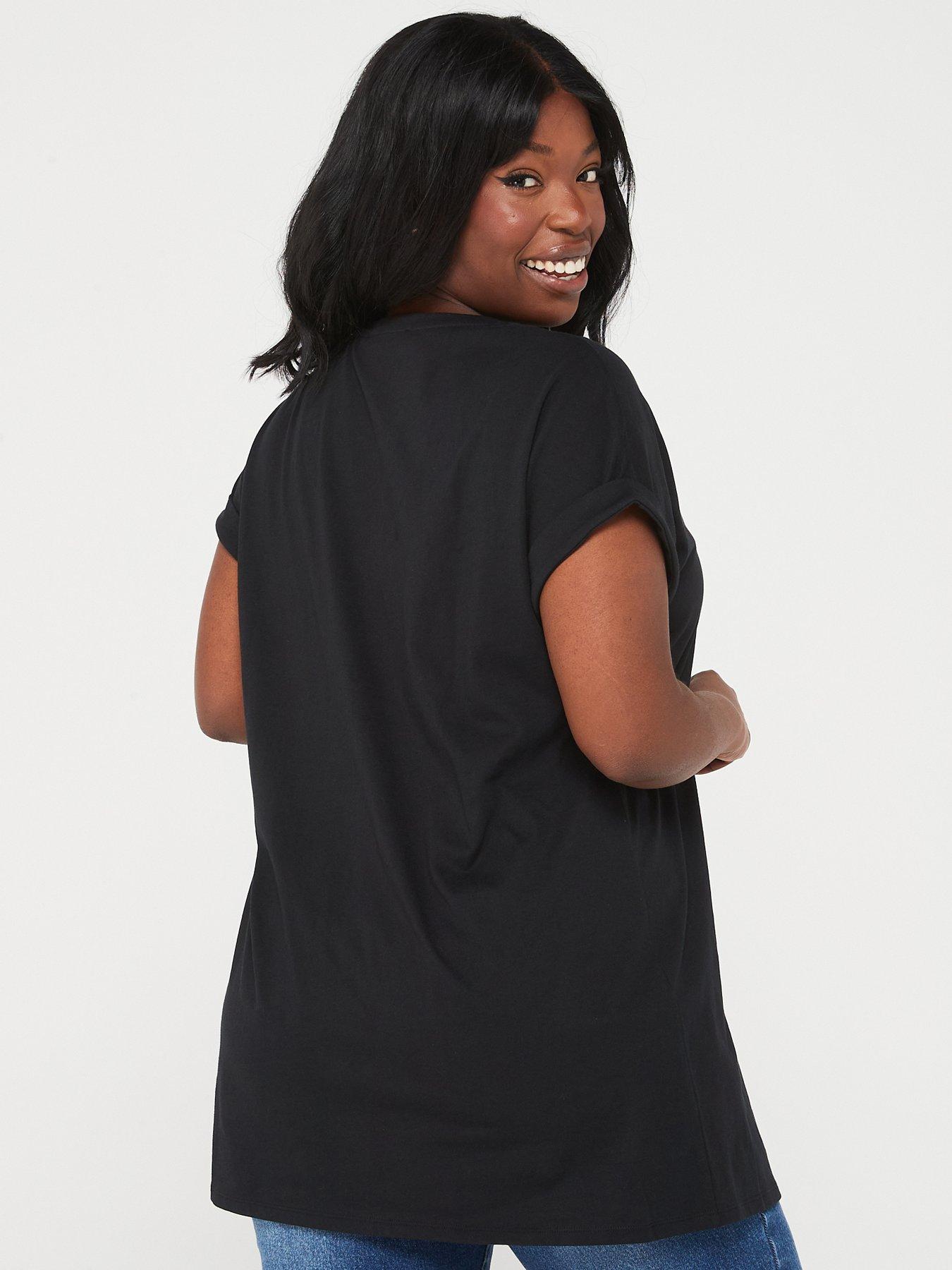 Image 2 of 6 of V by Very Curve V Neck Pocket T-Shirt - Black