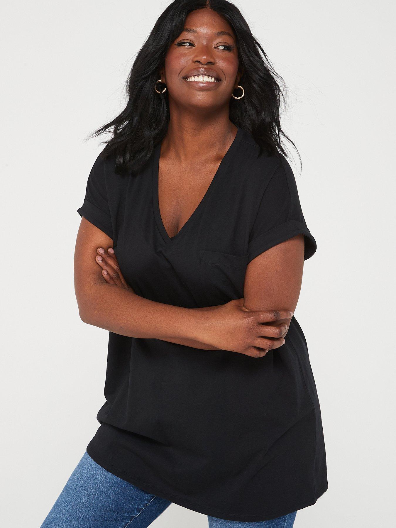 Image 6 of 6 of V by Very Curve V Neck Pocket T-Shirt - Black