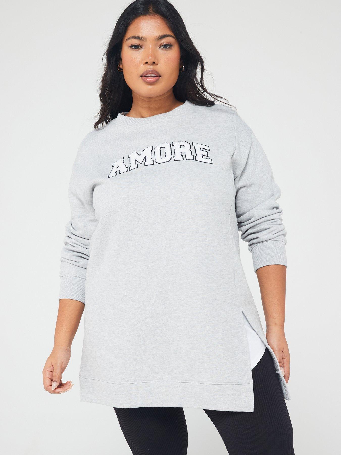 V by Very Curve Longline Slogan Sweatshirt Grey littlewoods