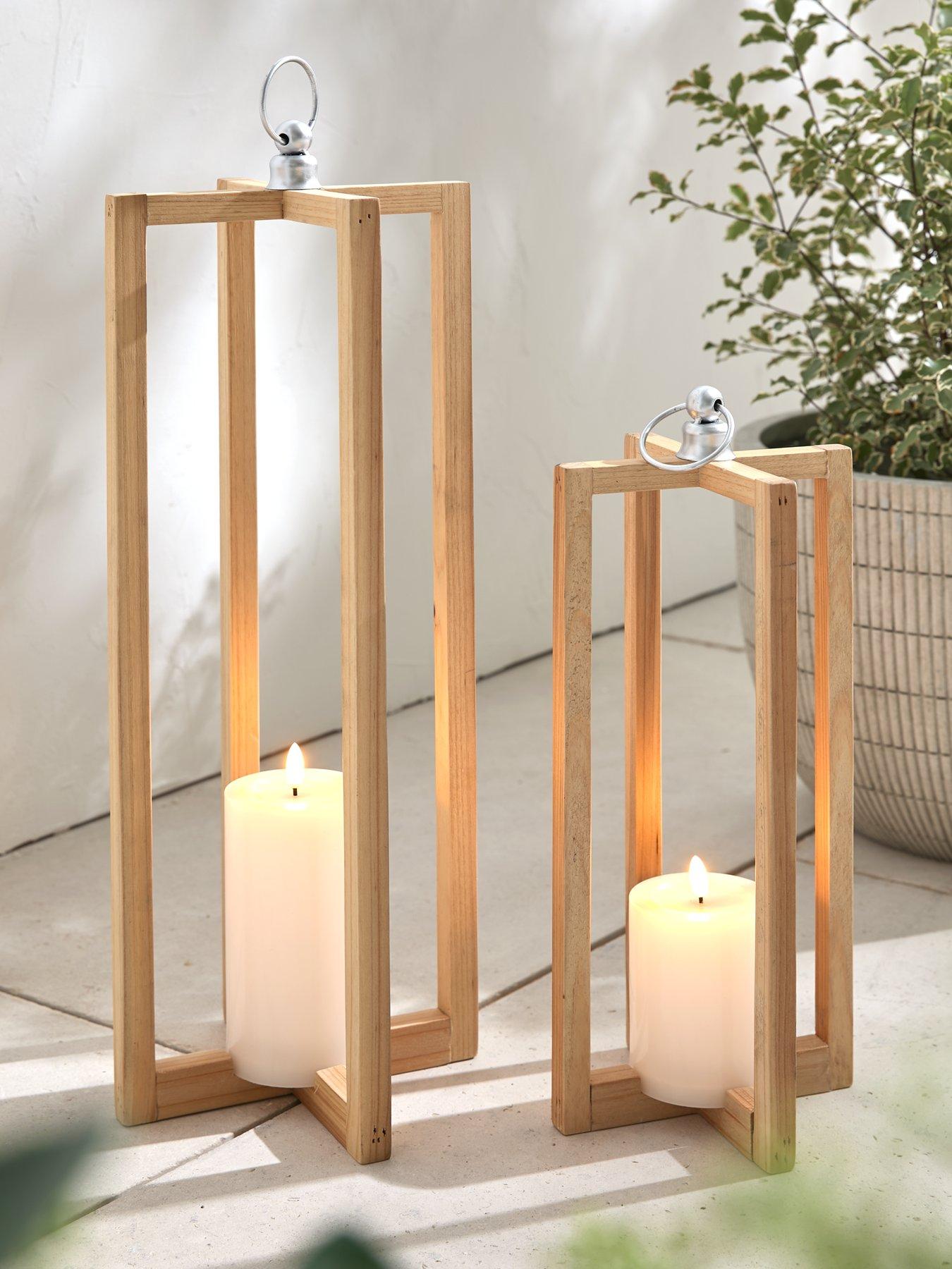 undefined Pair of Wooden Lanterns (56cm/40cm)