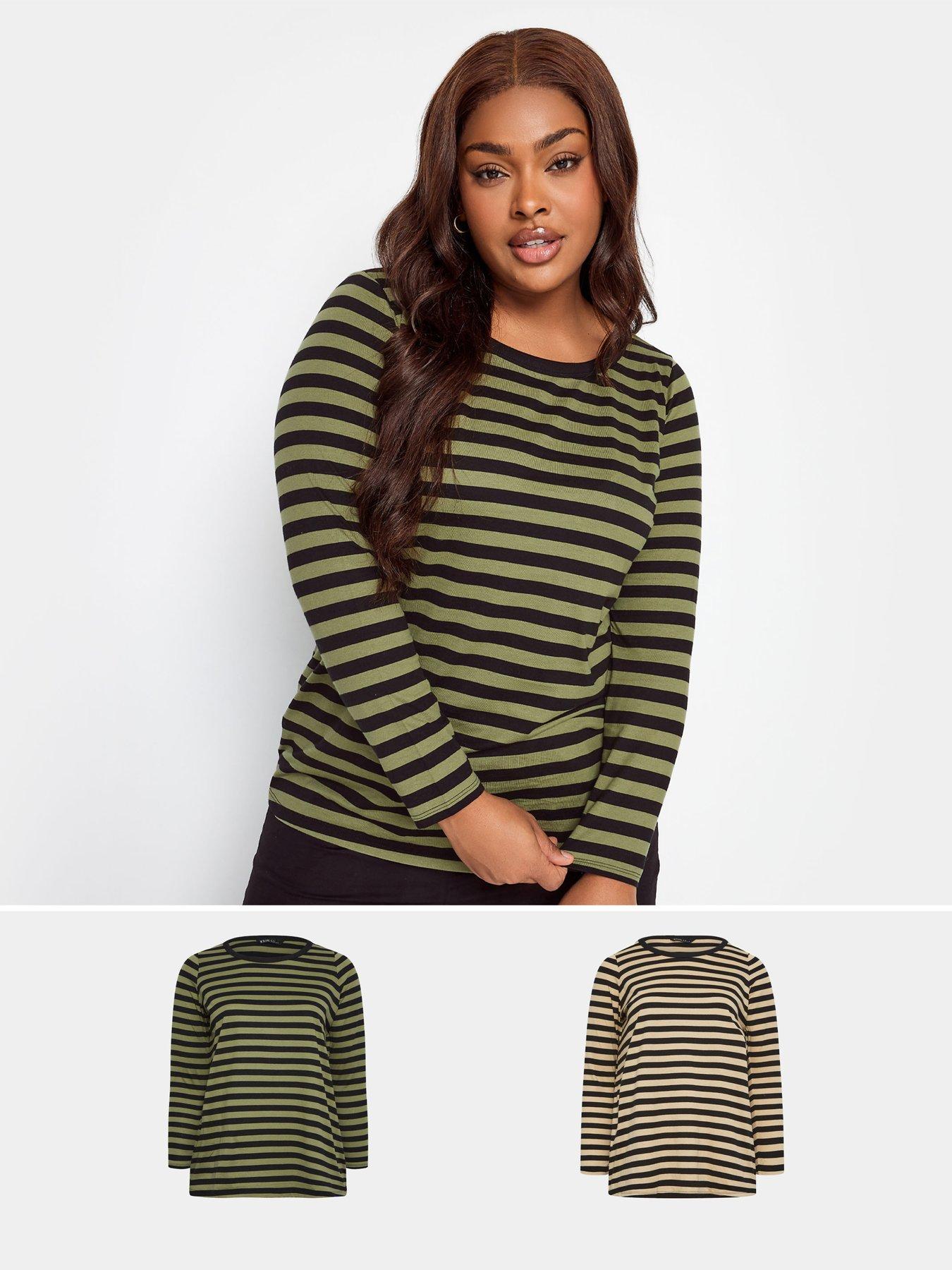 yours-long-sleeve-stripe-tee-2-pack-green-oat-black