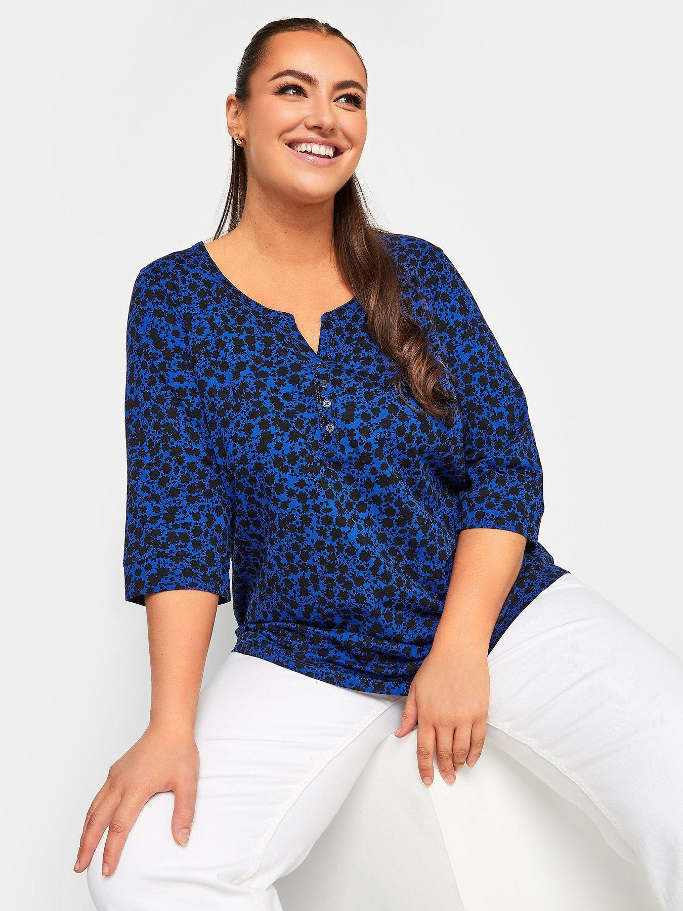  image of yours-pintuck-henley-aop-ditsy-blue