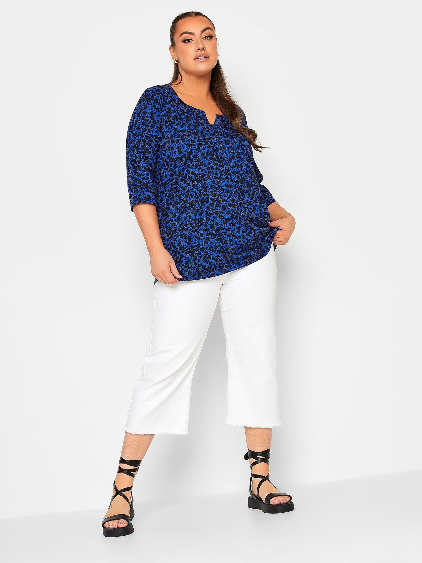  image of yours-pintuck-henley-aop-ditsy-blue