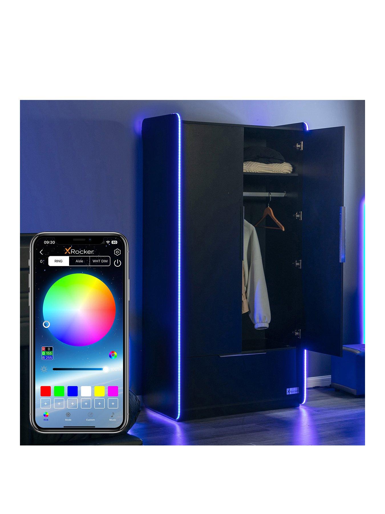X Rocker Electra 2 Door, 1 Drawer Wardrobe with Neo Motion App Lighting ...