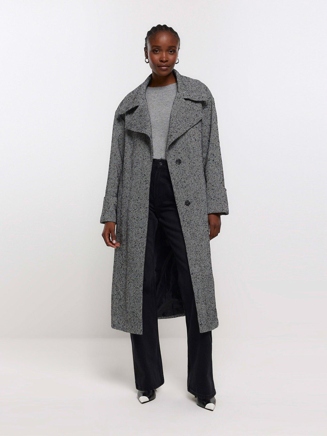 Mint Velvet Textured Wool Blend Long Coat, Grey, XS