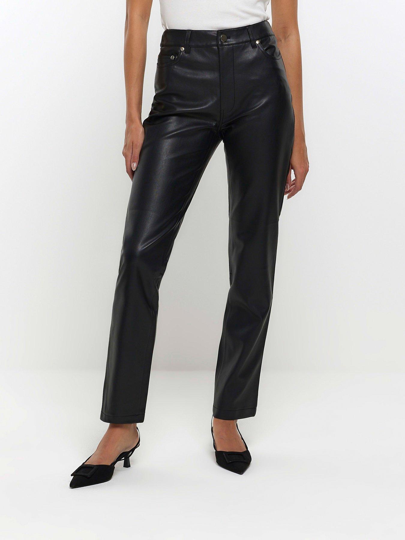 River Island Pu Straight Fitted Trouser - Black