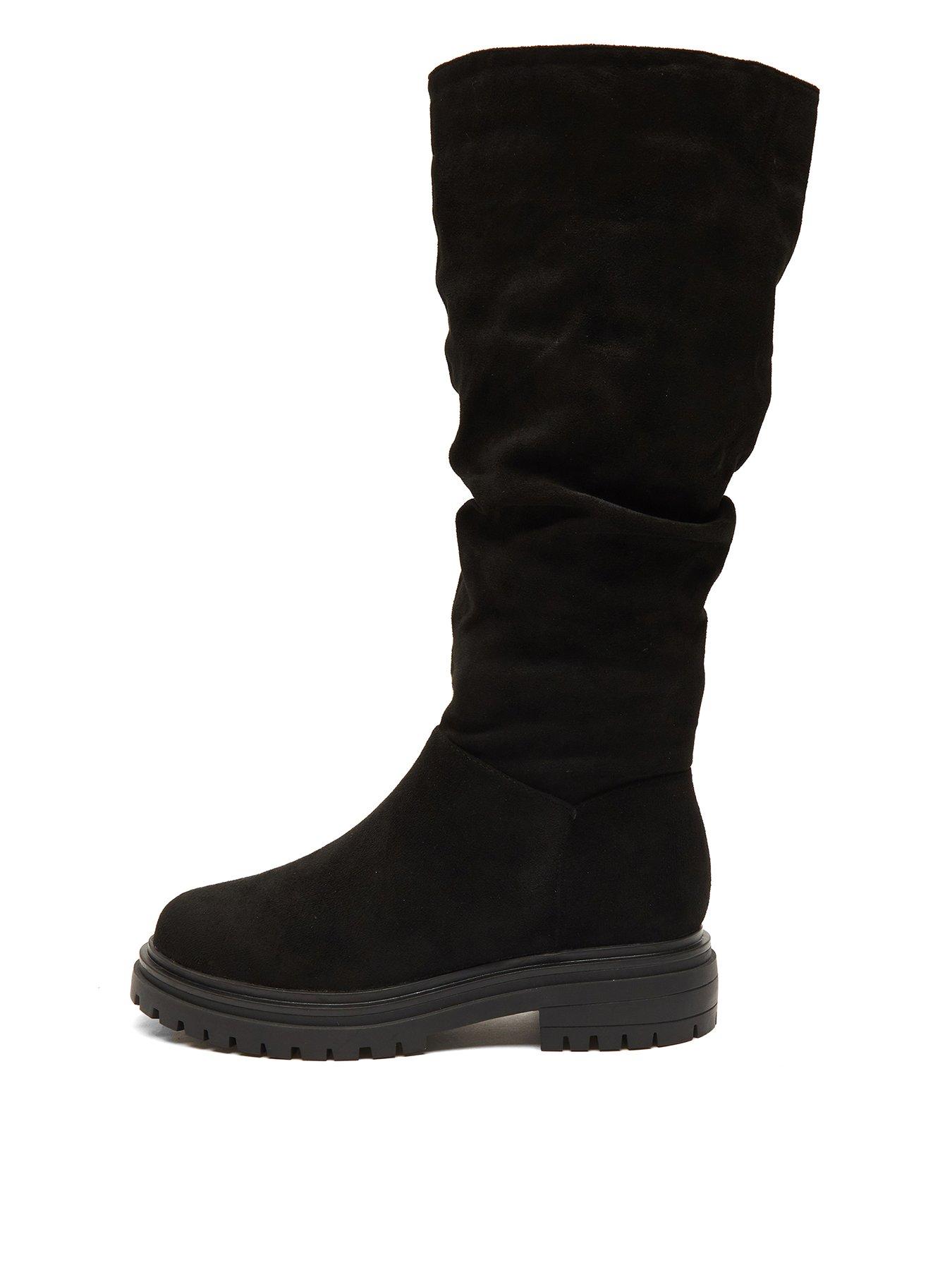 Quiz Wide Fit Black Knee High Suede Boots | littlewoods.com