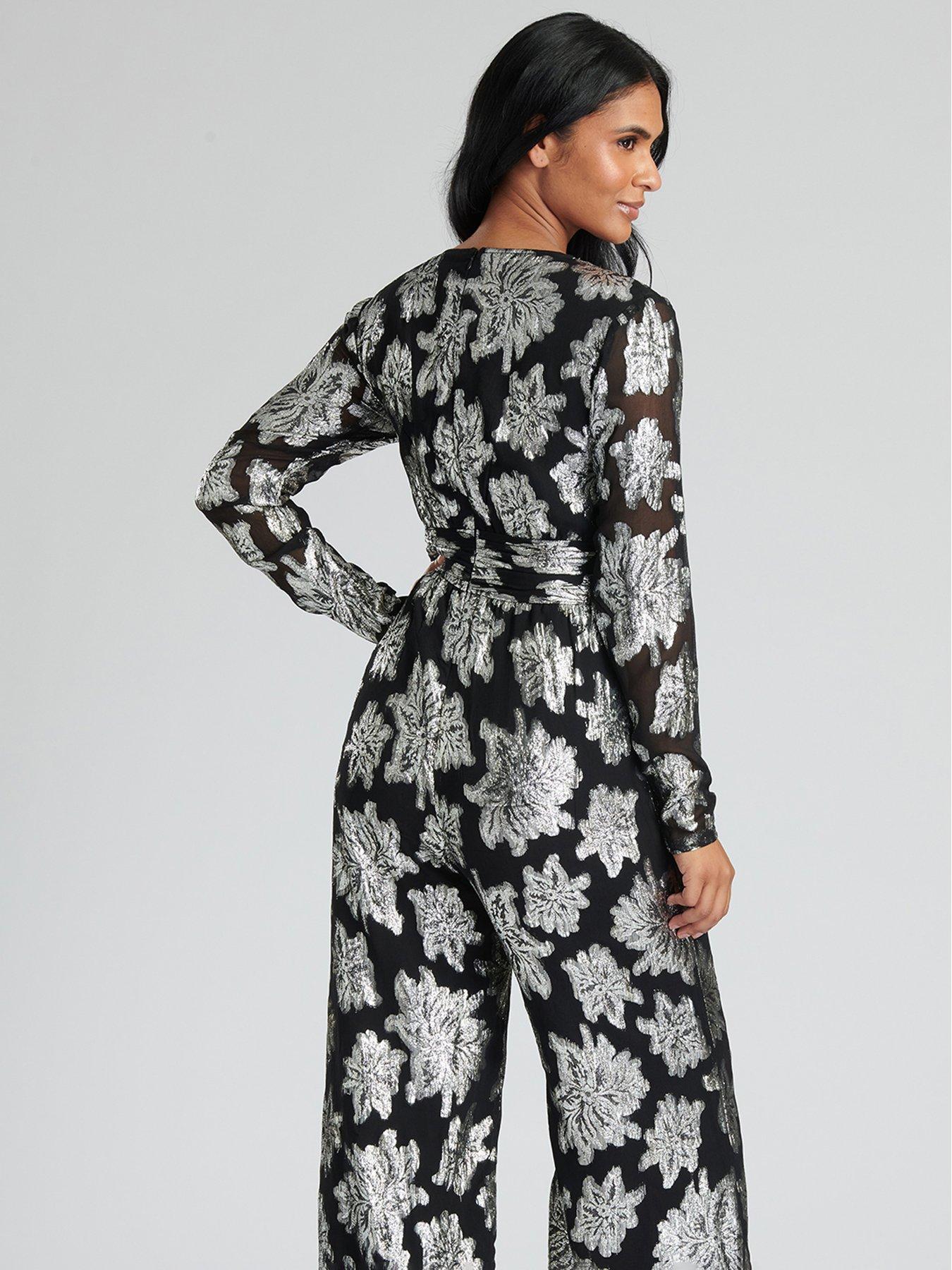  image of finding-friday-silver-metallic-flower-long-sleeve-jumpsuit