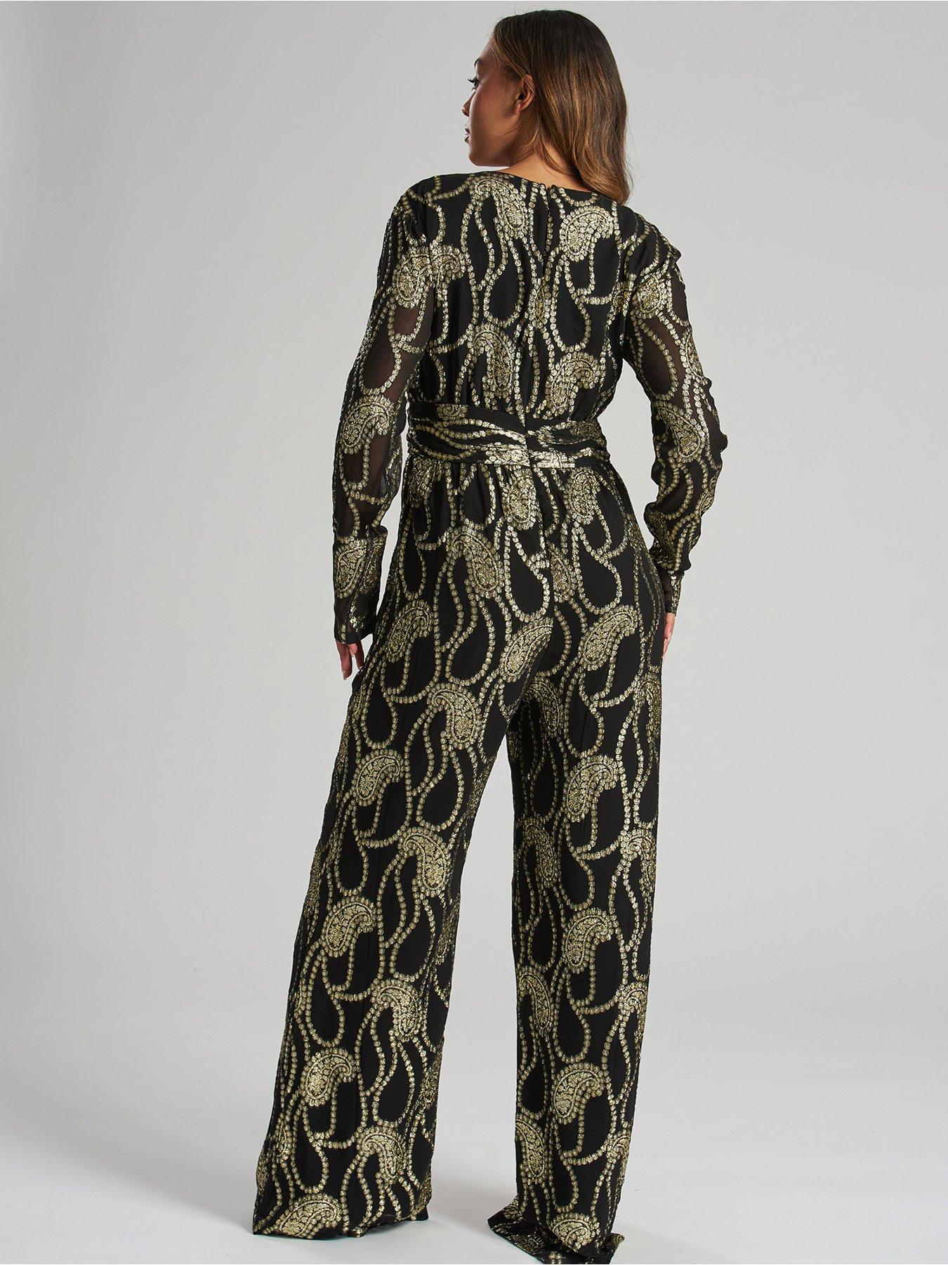 Finding Friday Black Gold Metallic Paisley Jumpsuit