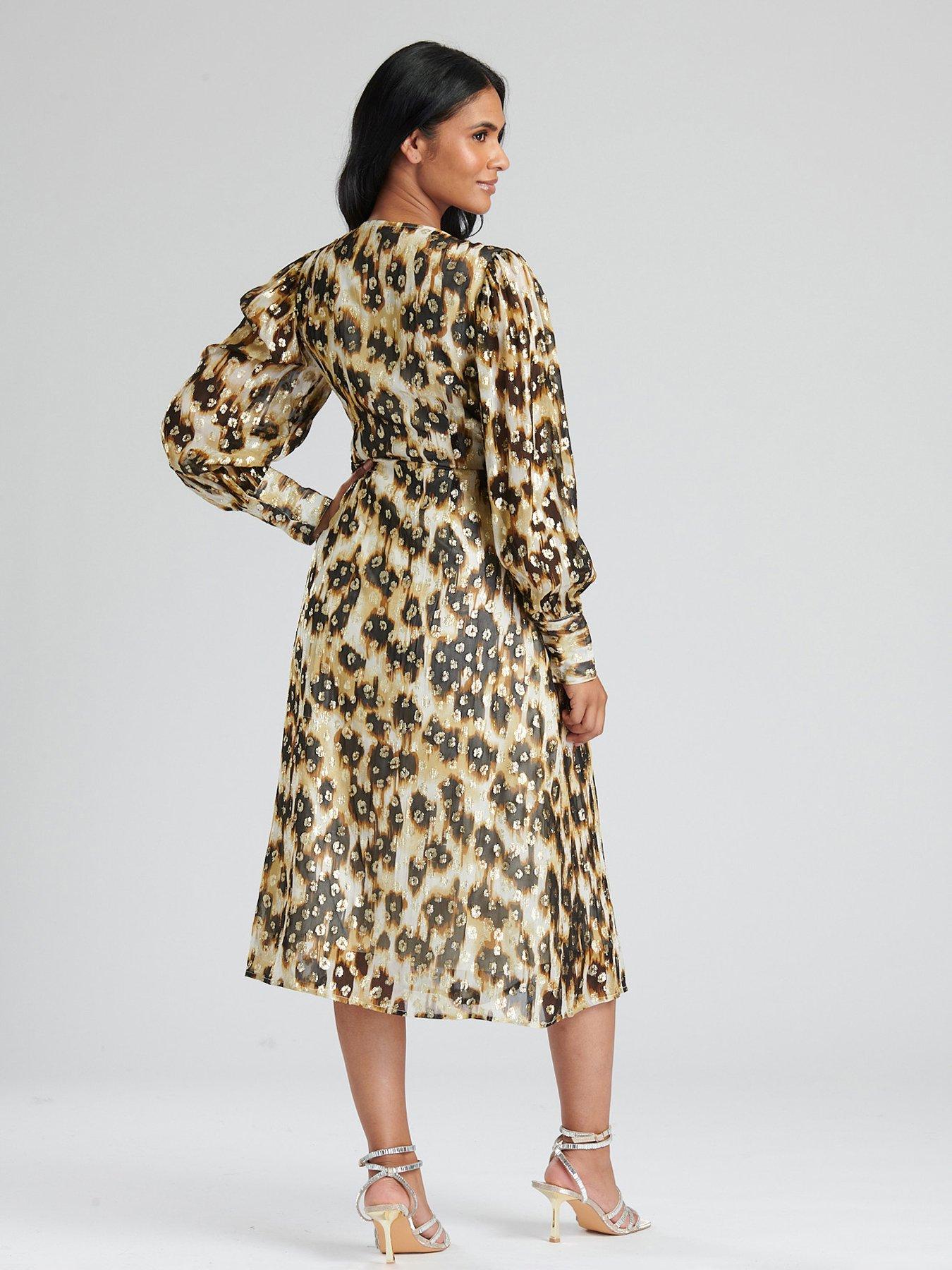 Finding Friday Leopard Print Metallic Long Sleeve Wrap Dress ...