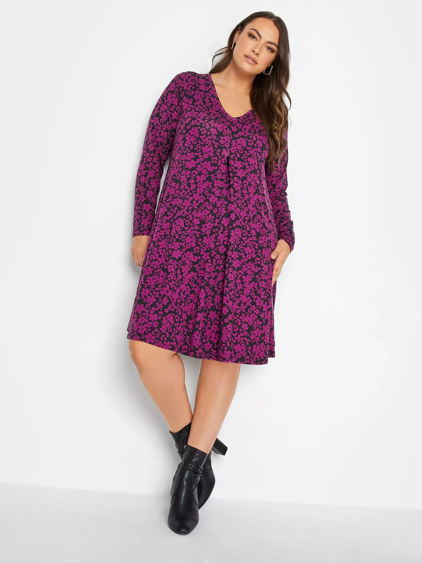 Yours Floral Print Double Layered Mesh Smock Dress