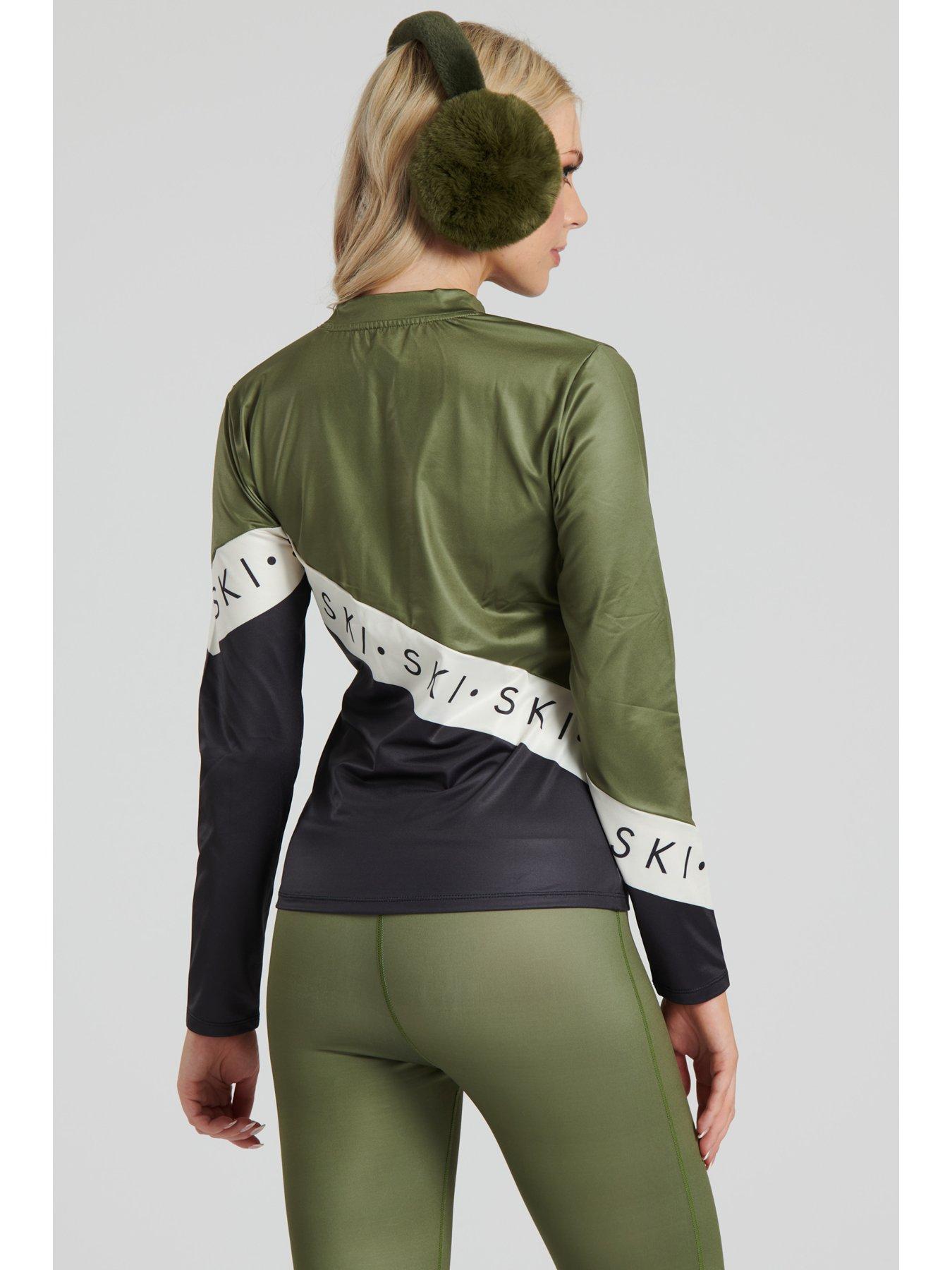  image of south-beach-long-sleeve-base-layer-in-khaki-ski-block