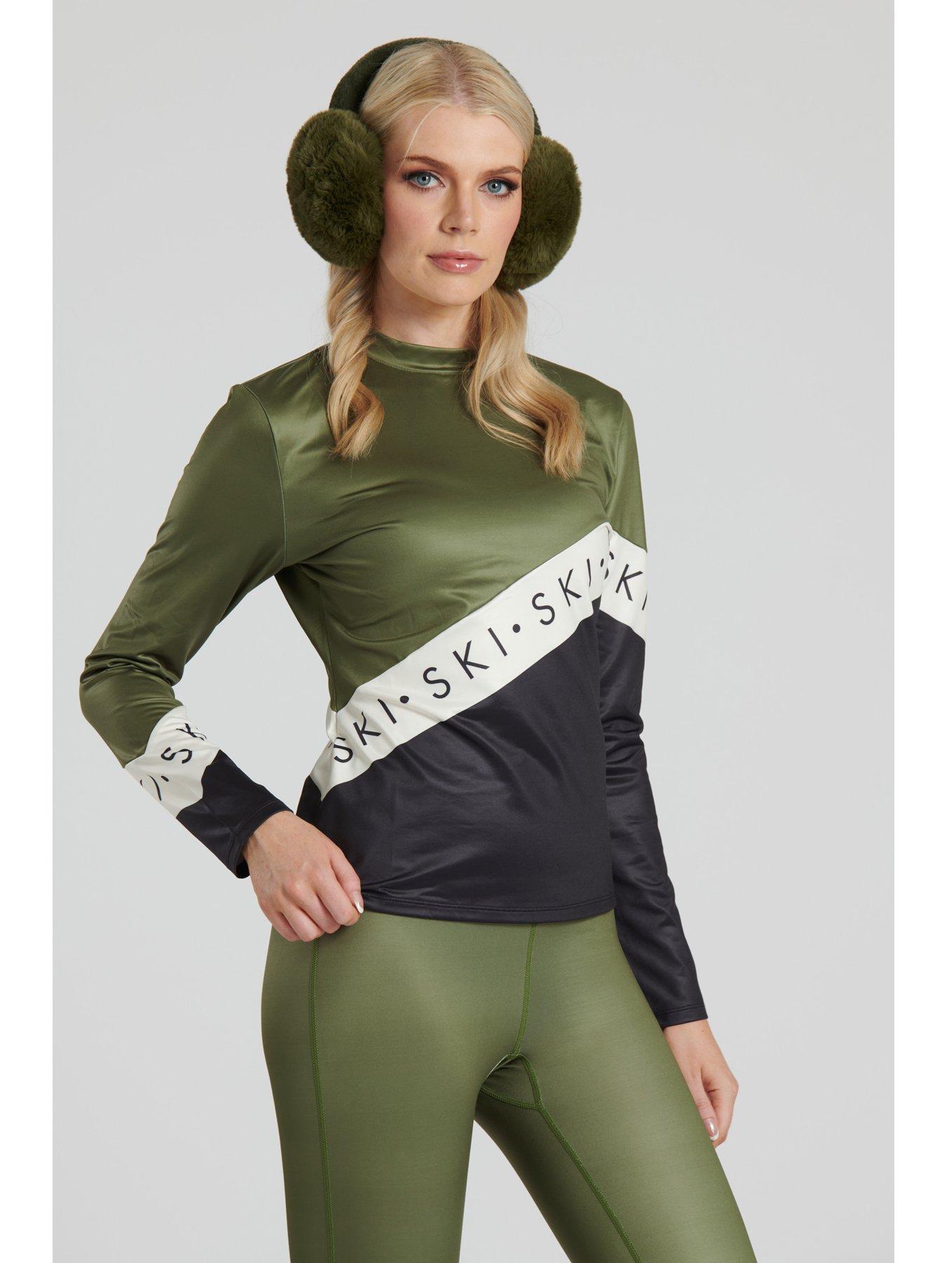  image of south-beach-long-sleeve-base-layer-in-khaki-ski-block