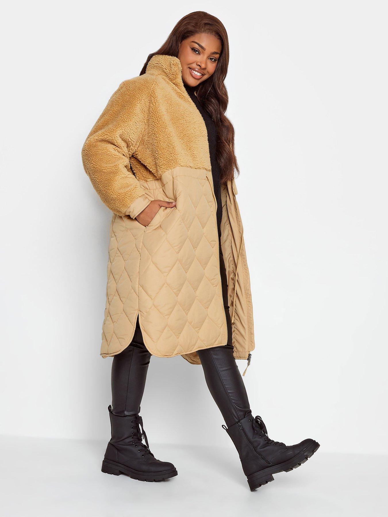 Mixed Teddy Quilted Coat Natural