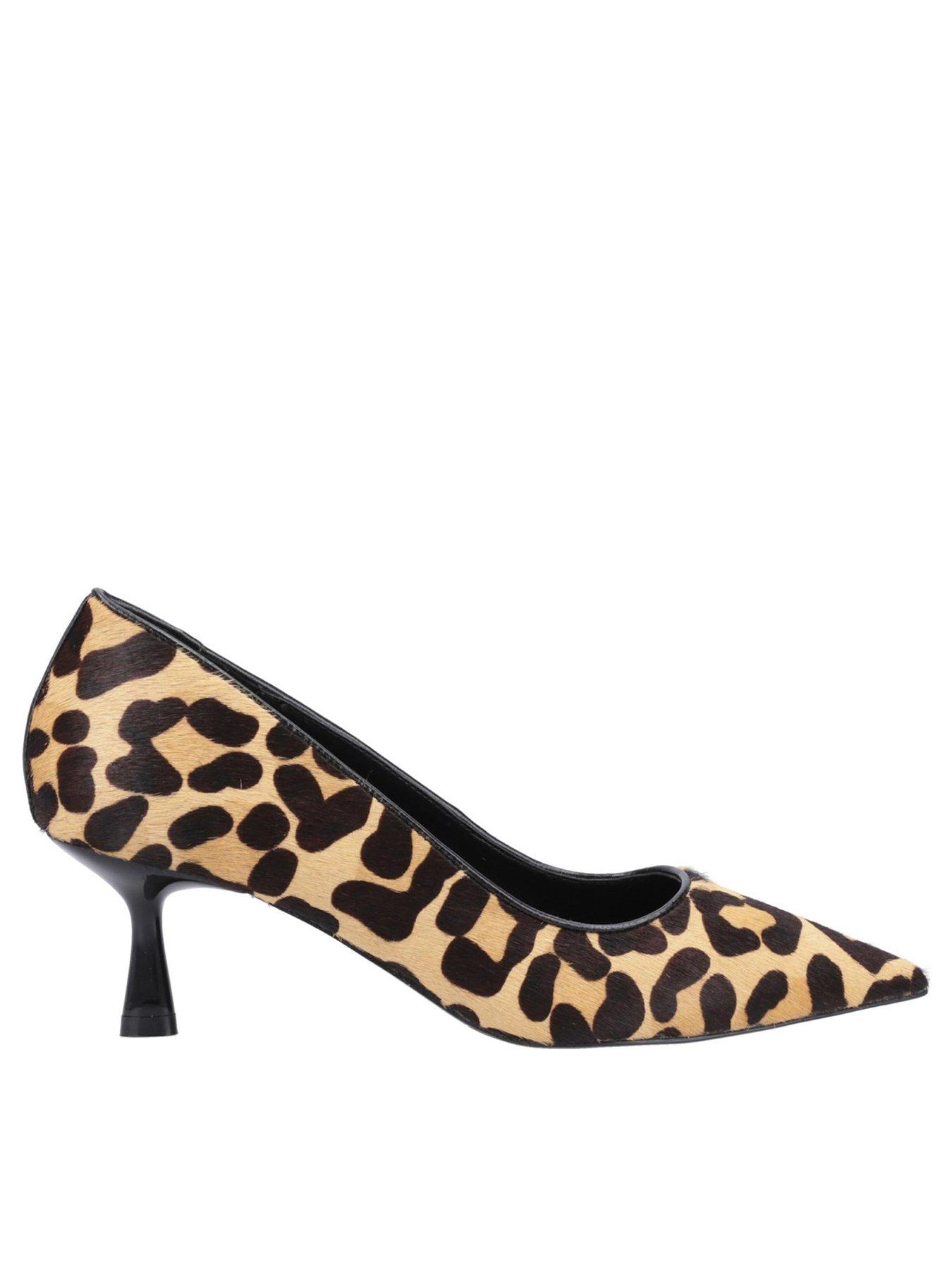 Dune London Angelina Leopard Heeled Leather Court Shoes Leopard