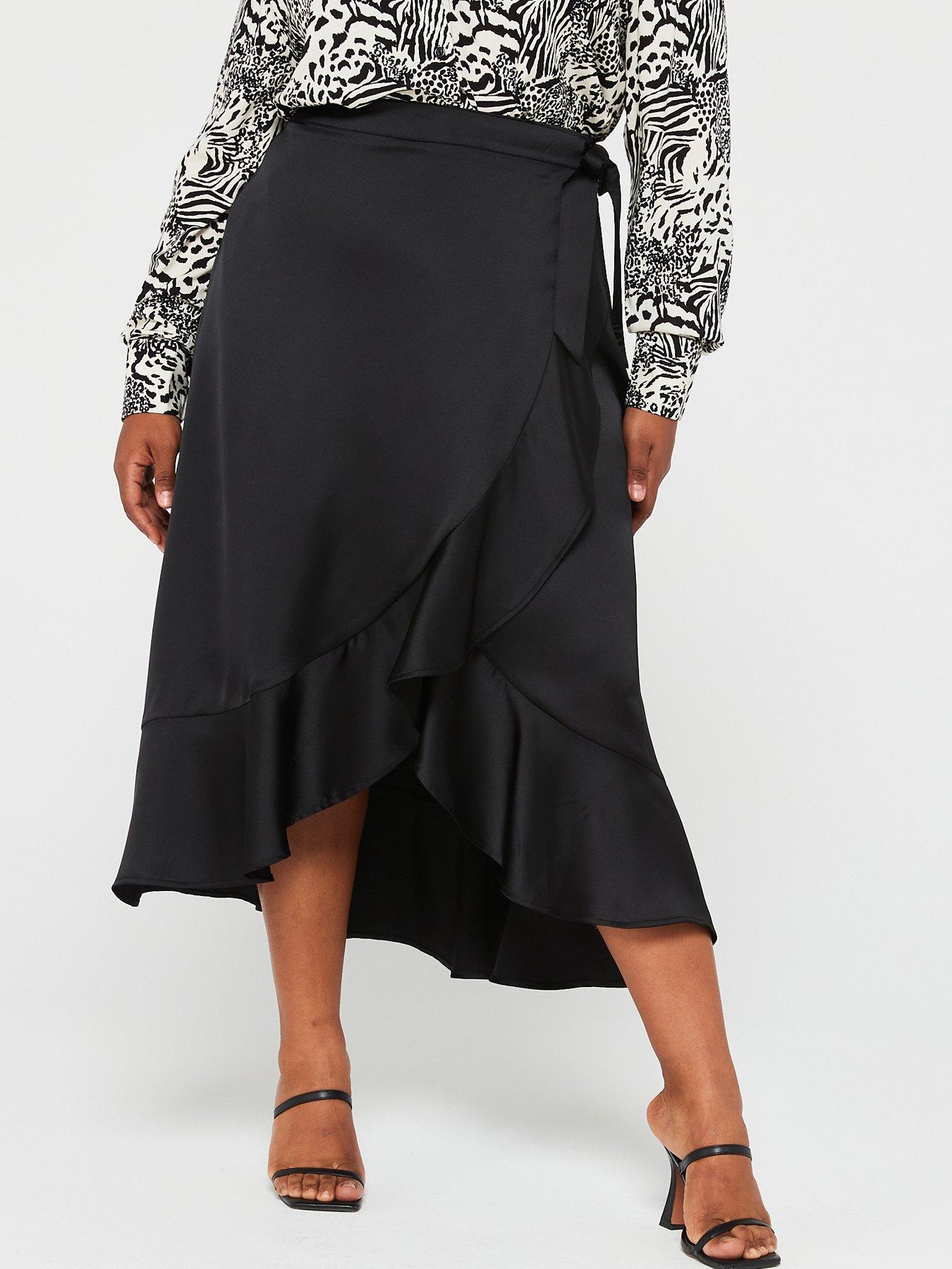 V by Very Curve Satin Wrap Midi Skirt Black littlewoods