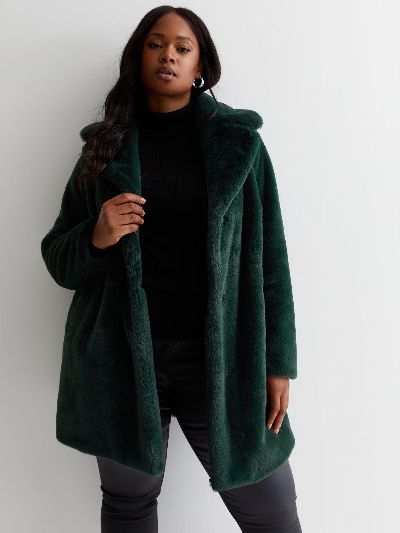 Dark green deals fur coat