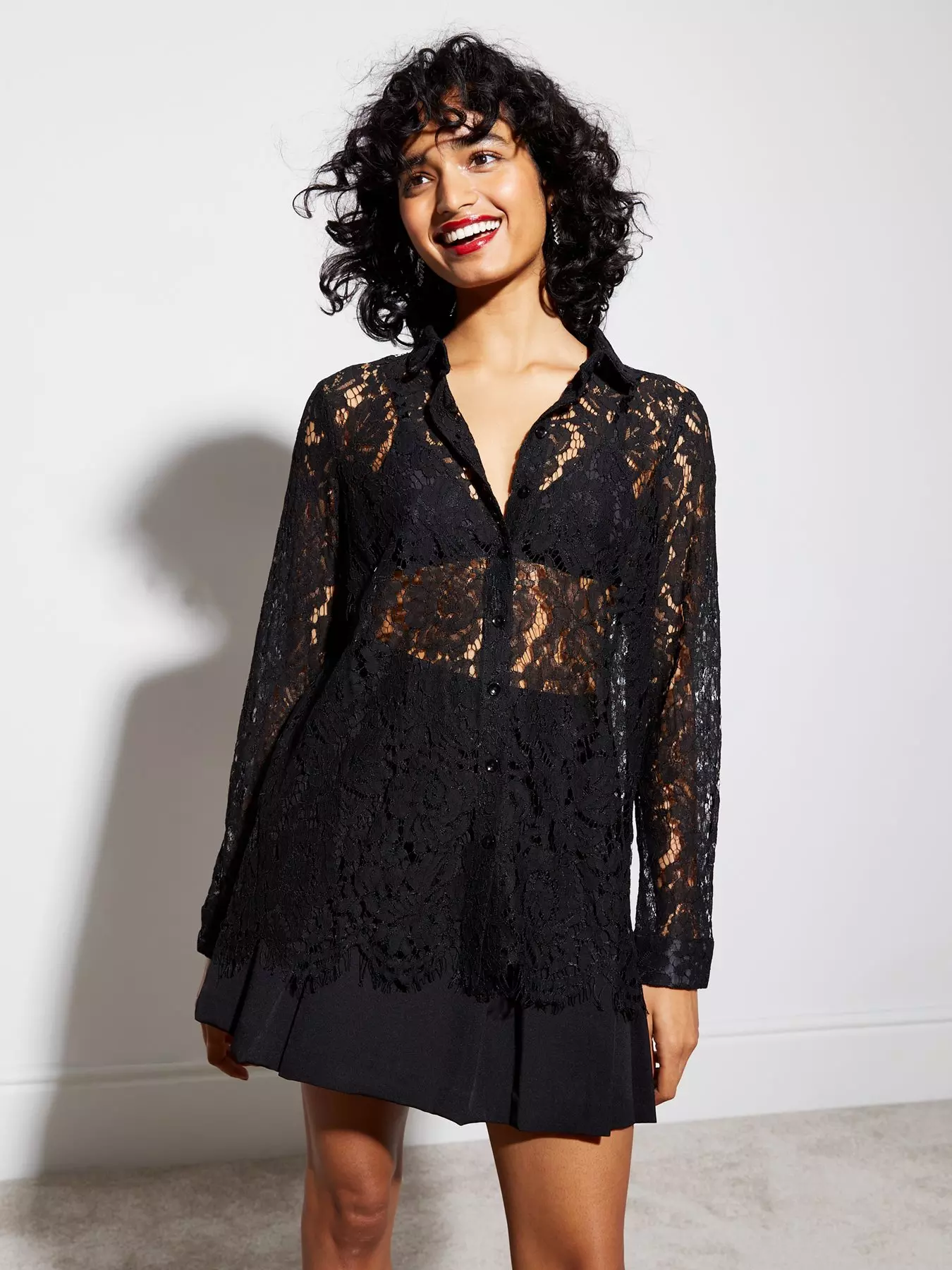 Curves Black Lace Back Oversized Shirt