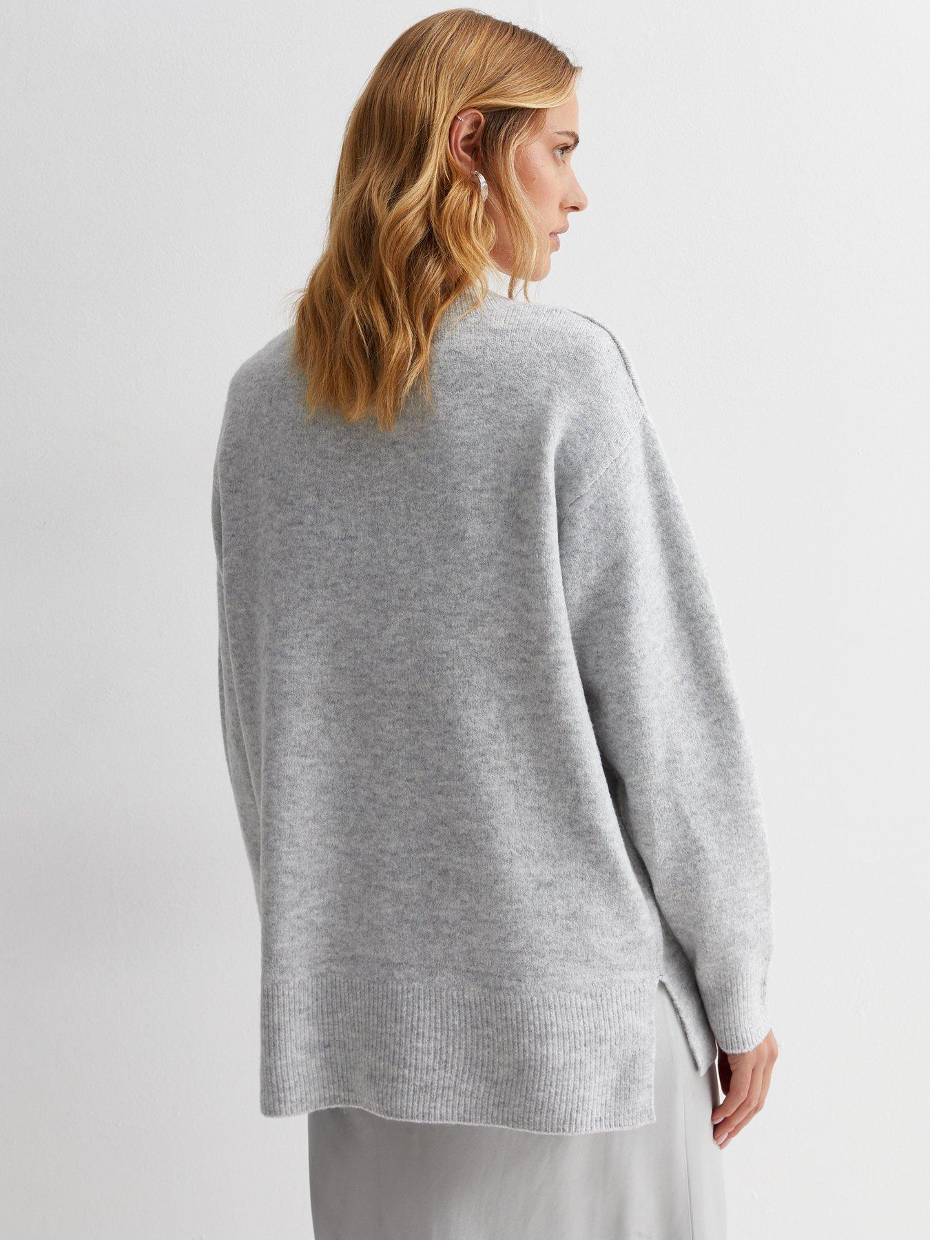 Pale Grey Knit V Neck Jumper