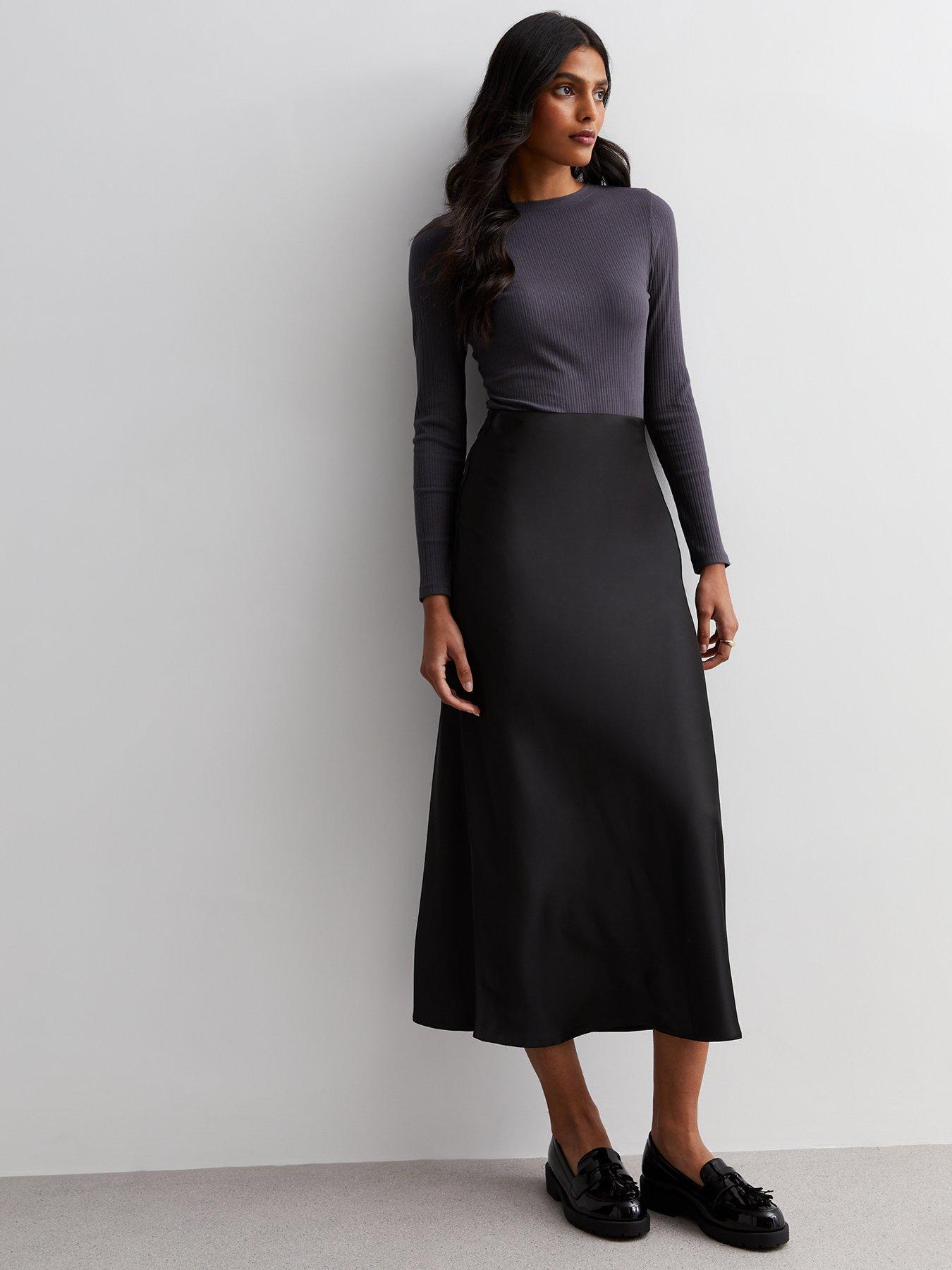 New Look Black Satin Bias Cut Midaxi Skirt littlewoods