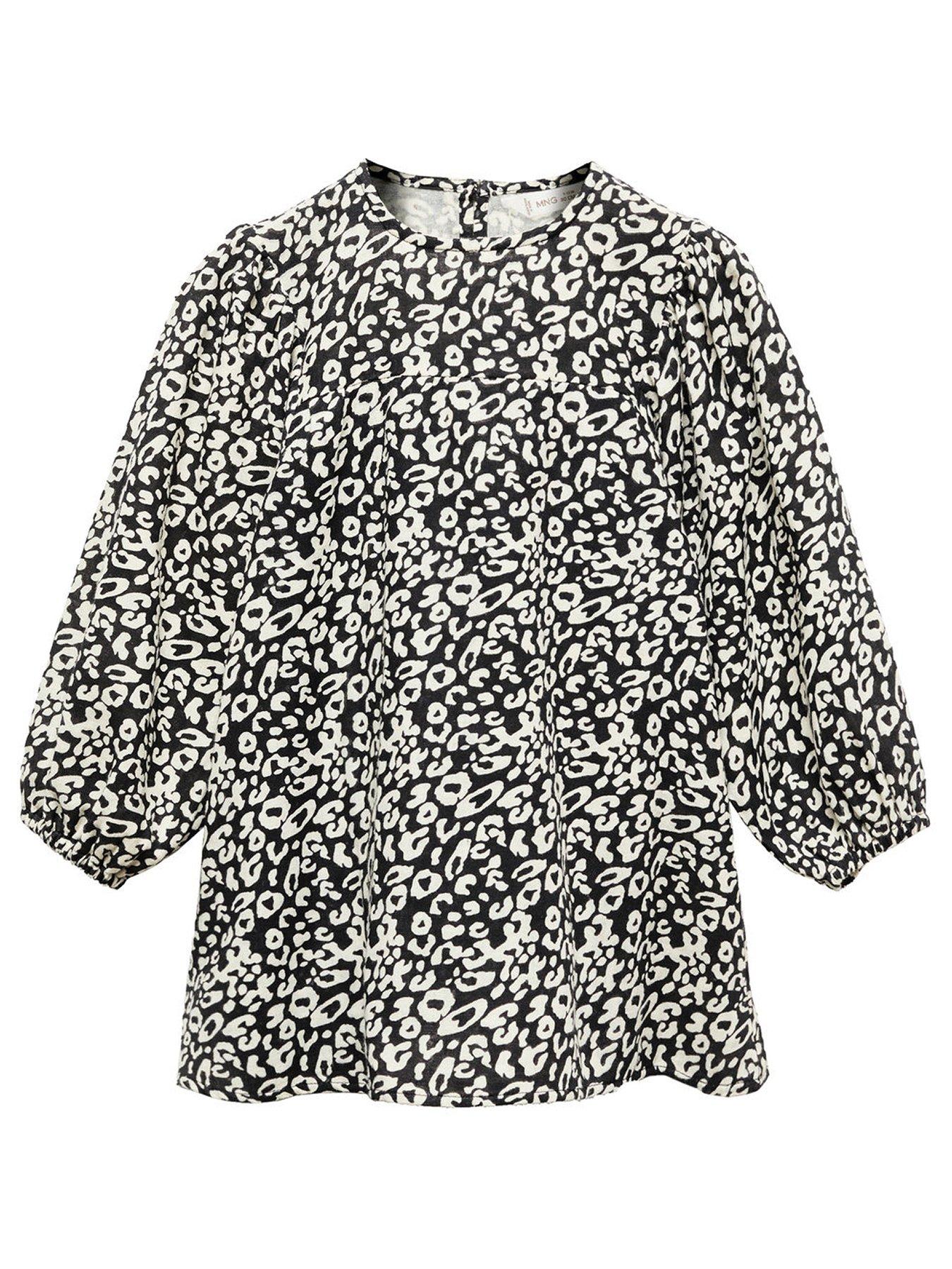  image of mango-younger-girls-cheetah-print-long-sleeve-dress--black