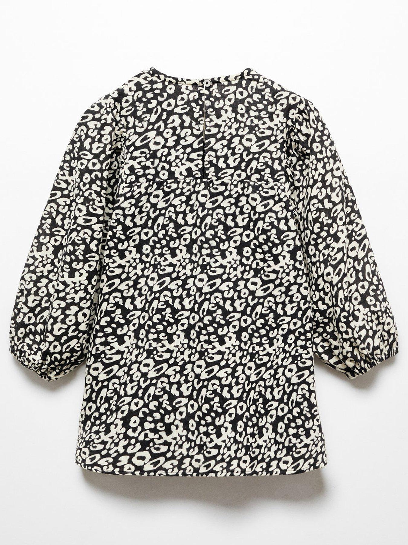  image of mango-younger-girls-cheetah-print-long-sleeve-dress--black