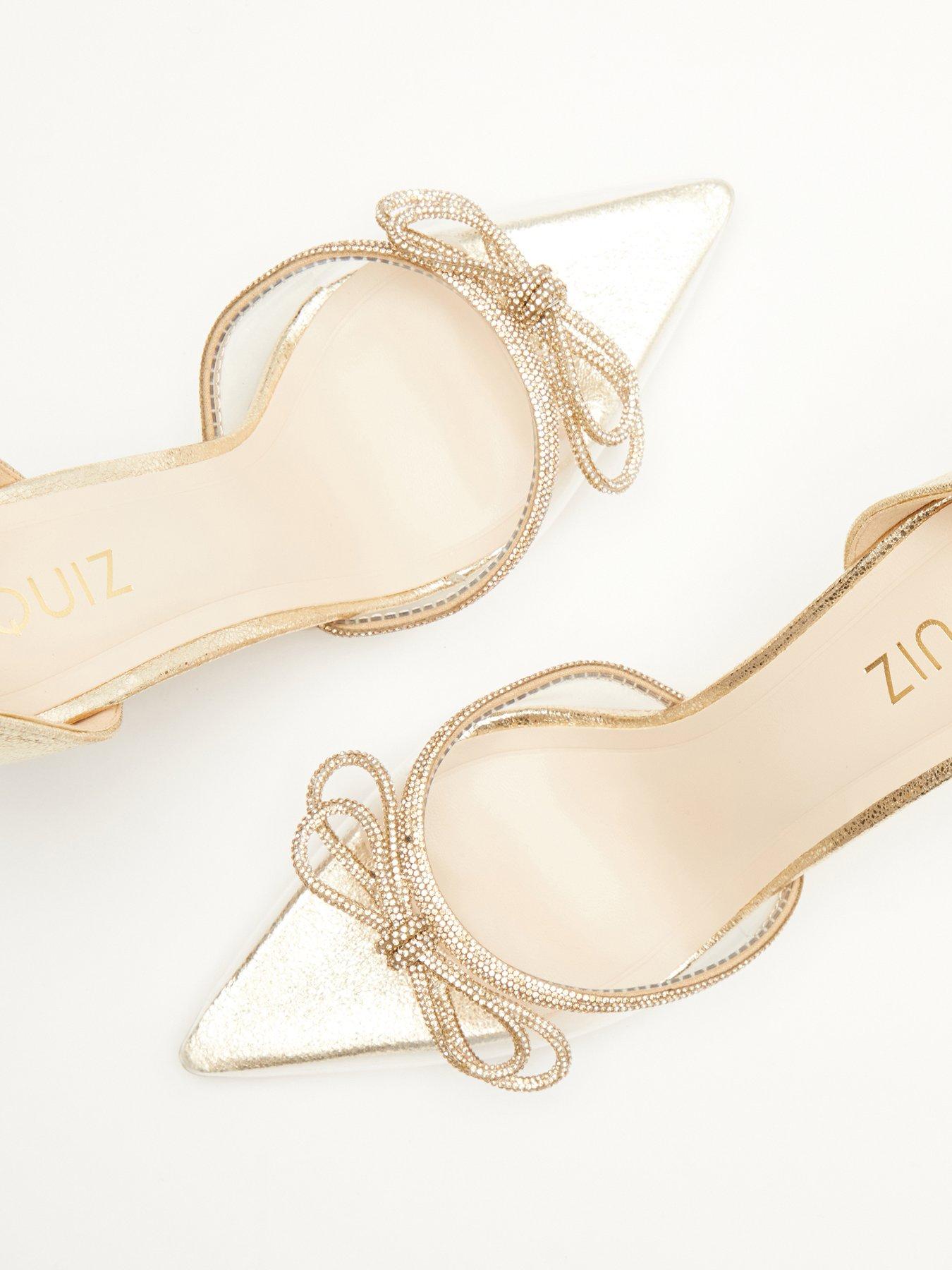 Quiz Gold Clear Diamante Bow Court Heels Littlewoods