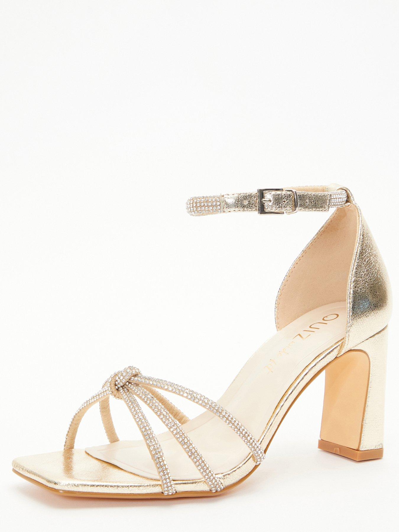 Quiz Wide Fit Gold Foil Diamante Heeled Sandals | Littlewoods