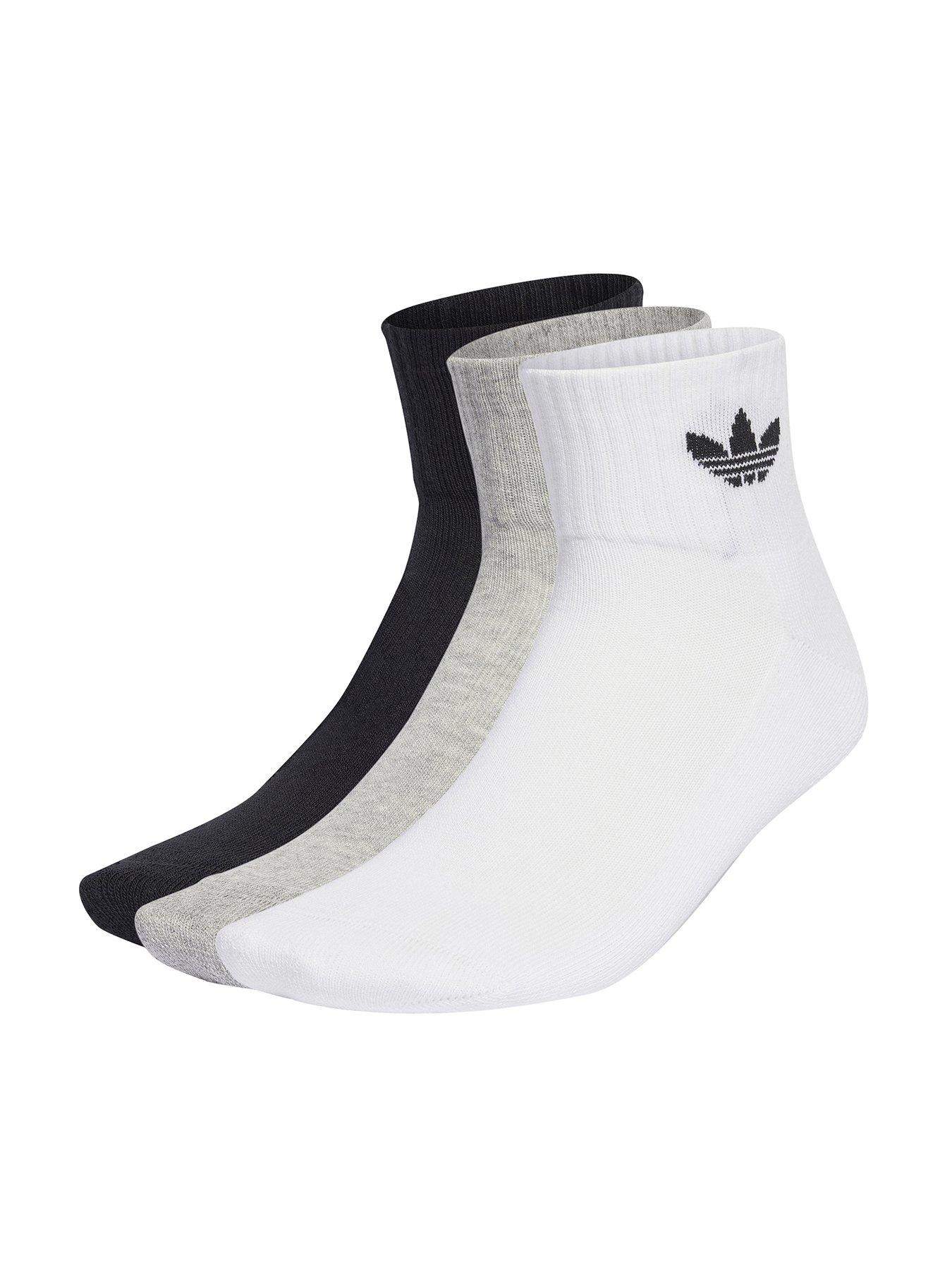 adidas Originals Unisex 3 Pack Mid Ankle Socks White Grey Black littlewoods