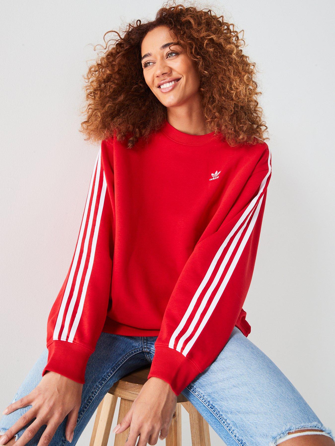 Adidas striped crew neck sale