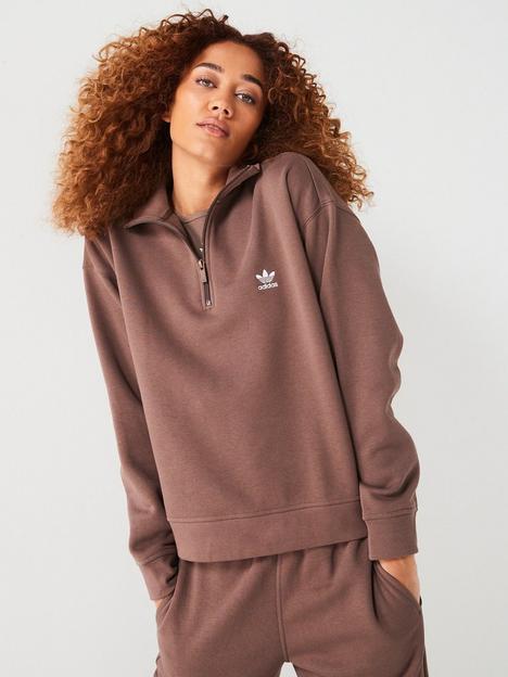 adidas-originals-womens-half-zip-sweatshirt-brown