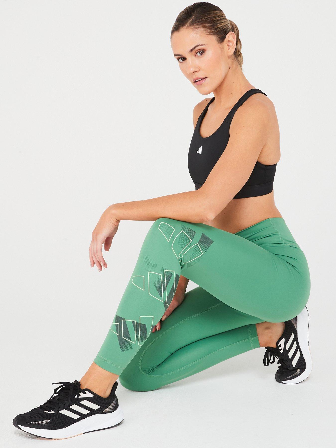  image of adidas-womens-train-essentials-brand-love-78-tights-green
