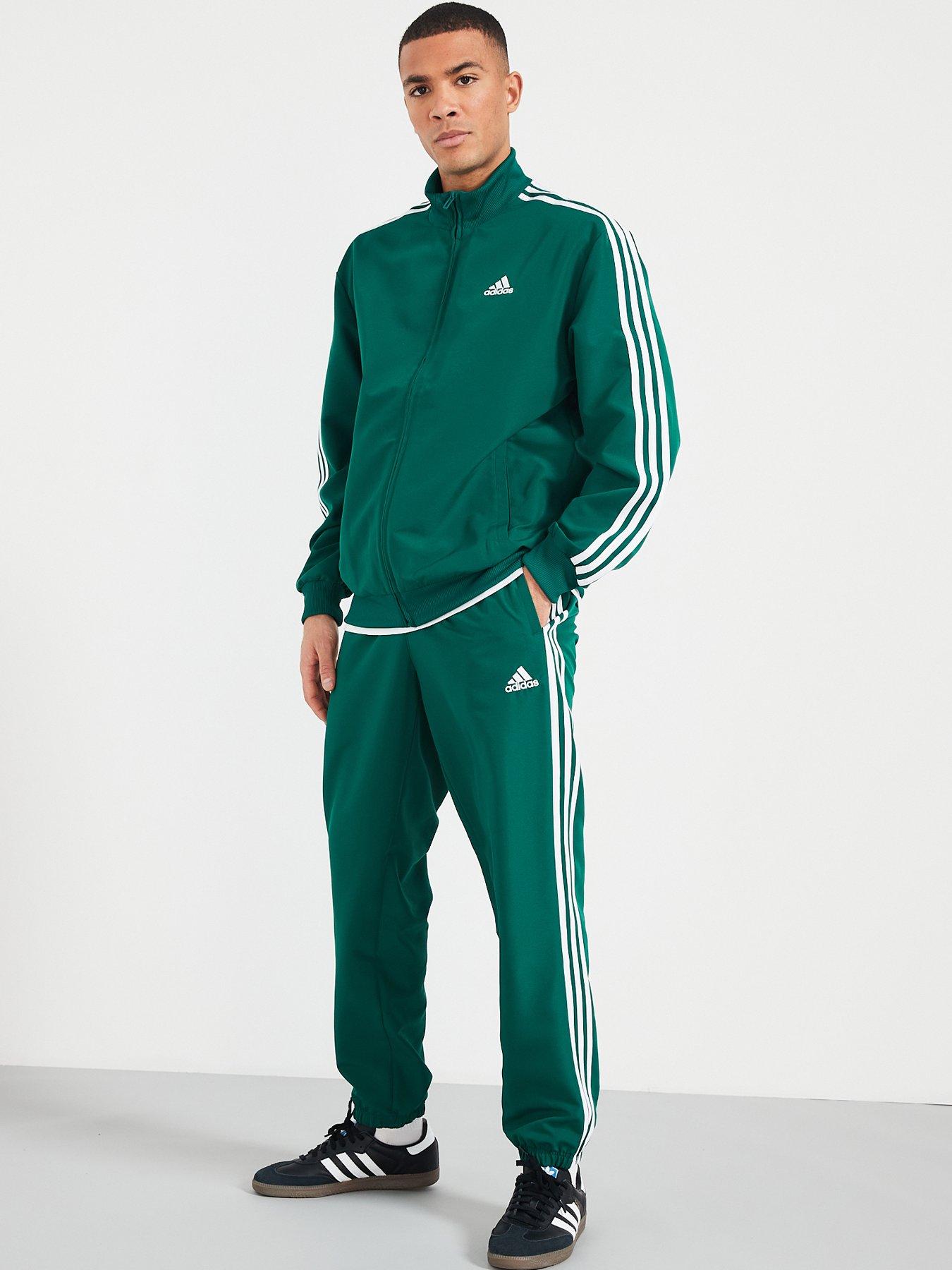 Adidas tracksuit shop green stripes