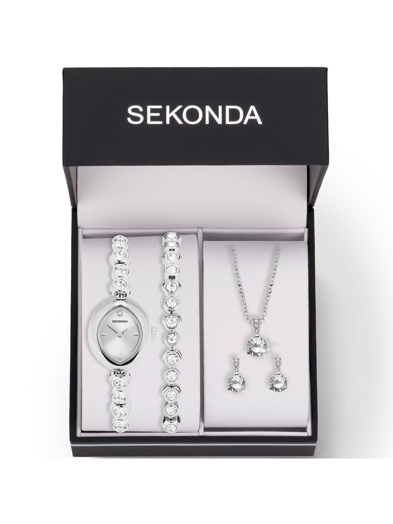 Image 7 of 7 of Sekonda Womens Silver Alloy Bracelet with Silver Dial Analogue Watch and Matching Pendant and Earrings Gift Set