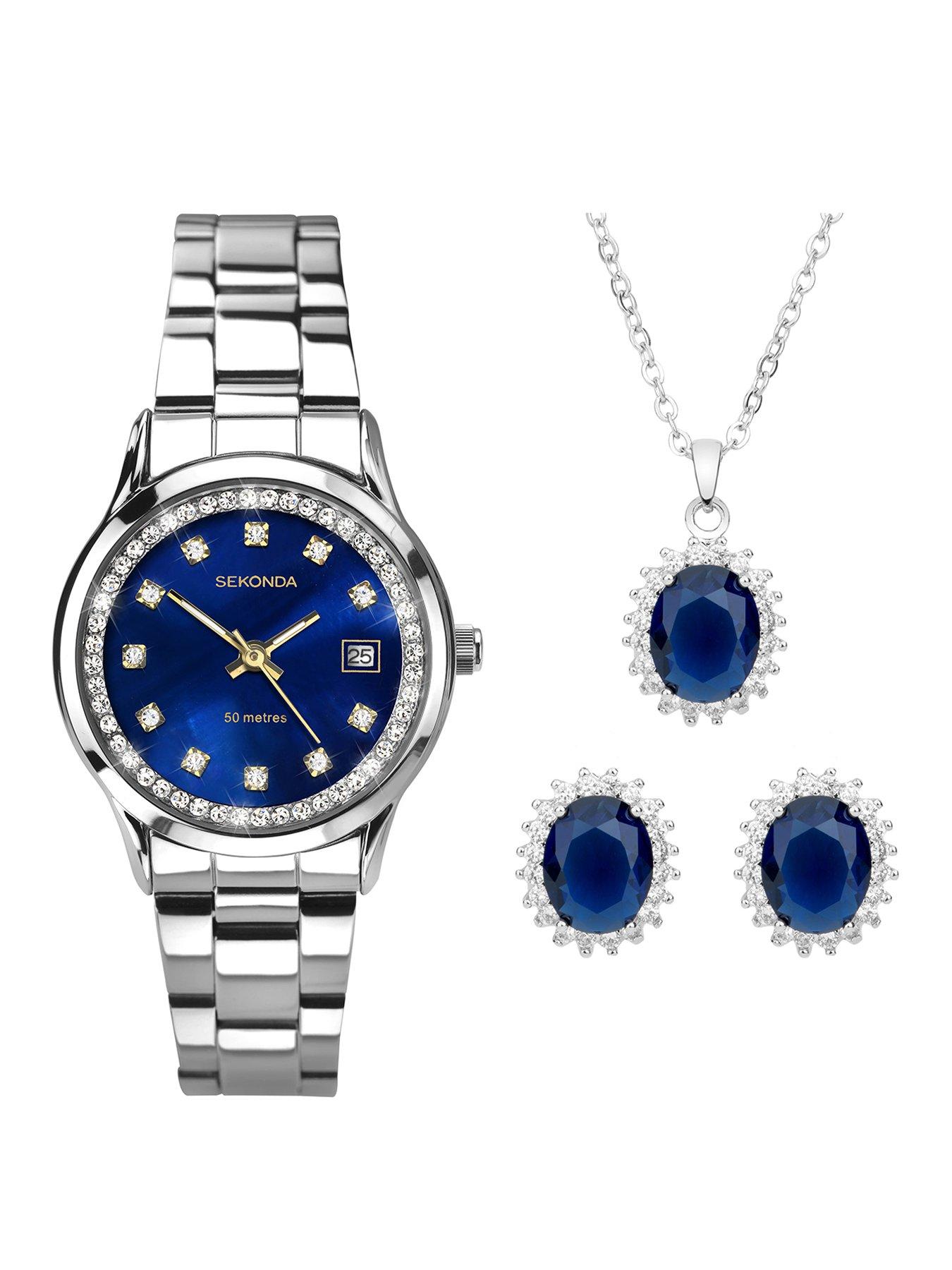 sekonda-womens-catherine-silver-stainless-steel-bracelet-with-blue-dial-analogue-watch-and-matching-pendant-and-earrings-stone-set-gift-set