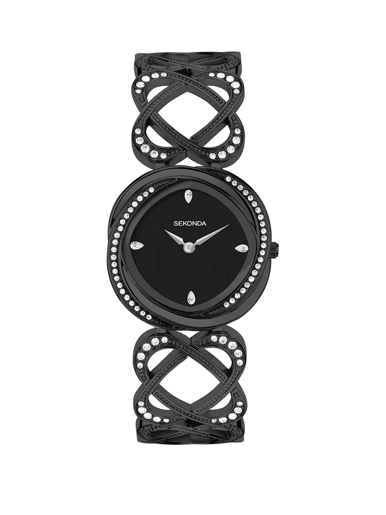 undefined Womens Dress Hidden Hearts Black Alloy with Black Dial Analogue Watch