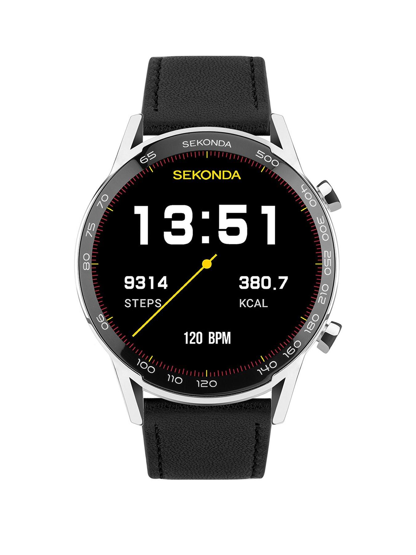 Image 1 of 7 of Sekonda Mens Active Plus Black Leather Strap Smartwatch