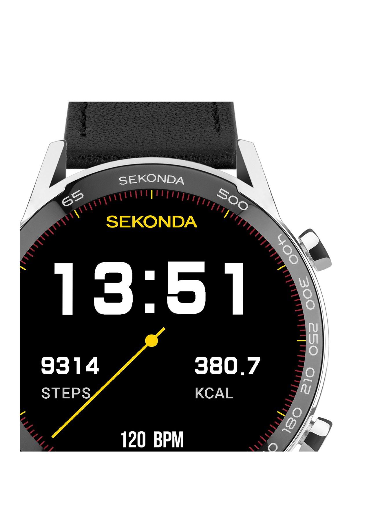  image of sekonda-mens-active-plus-black-leather-strap-smartwatch