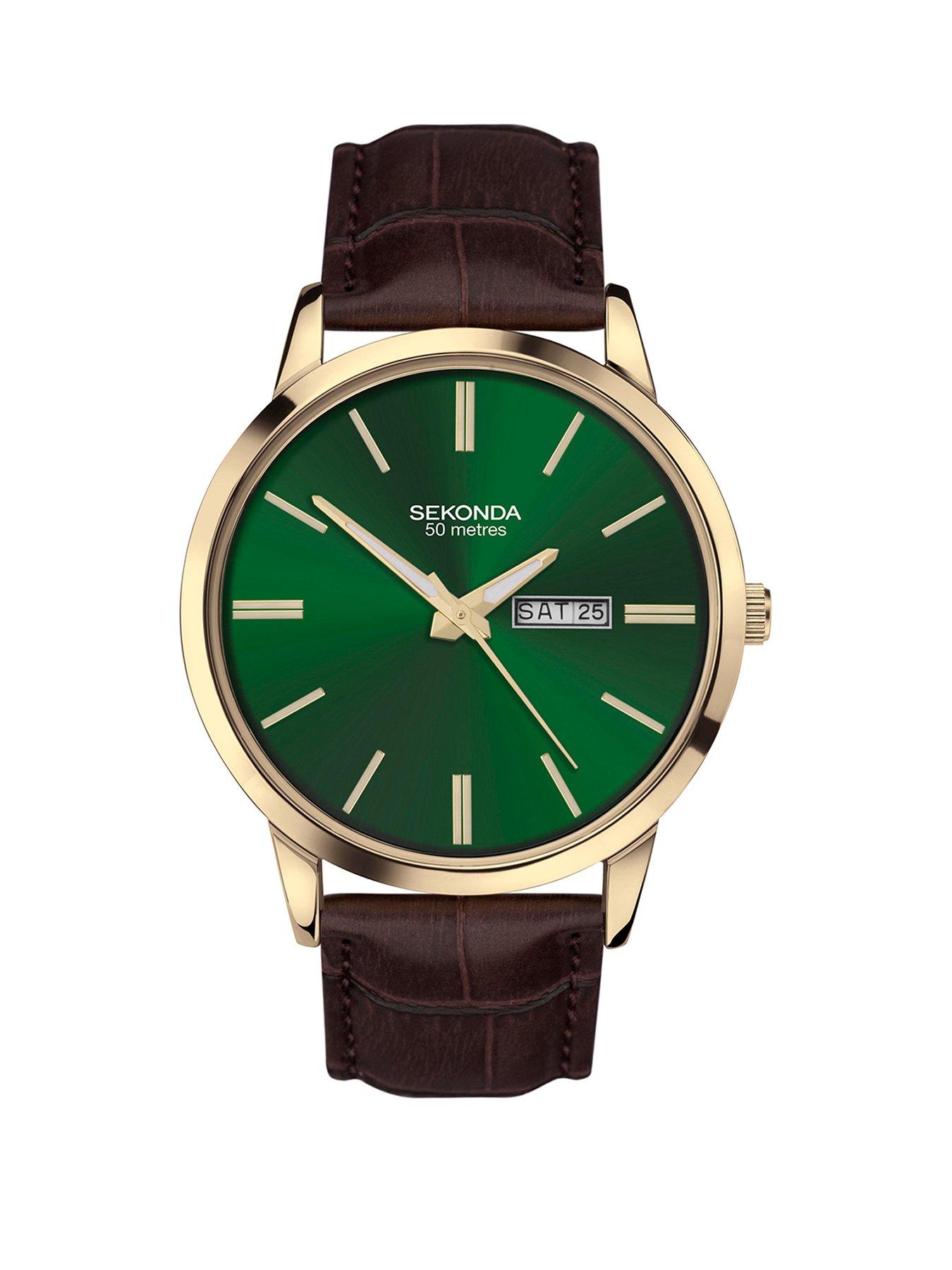 undefined Mens Classic Jackson Brown Leather Strap with Green Dial Analogue Watch