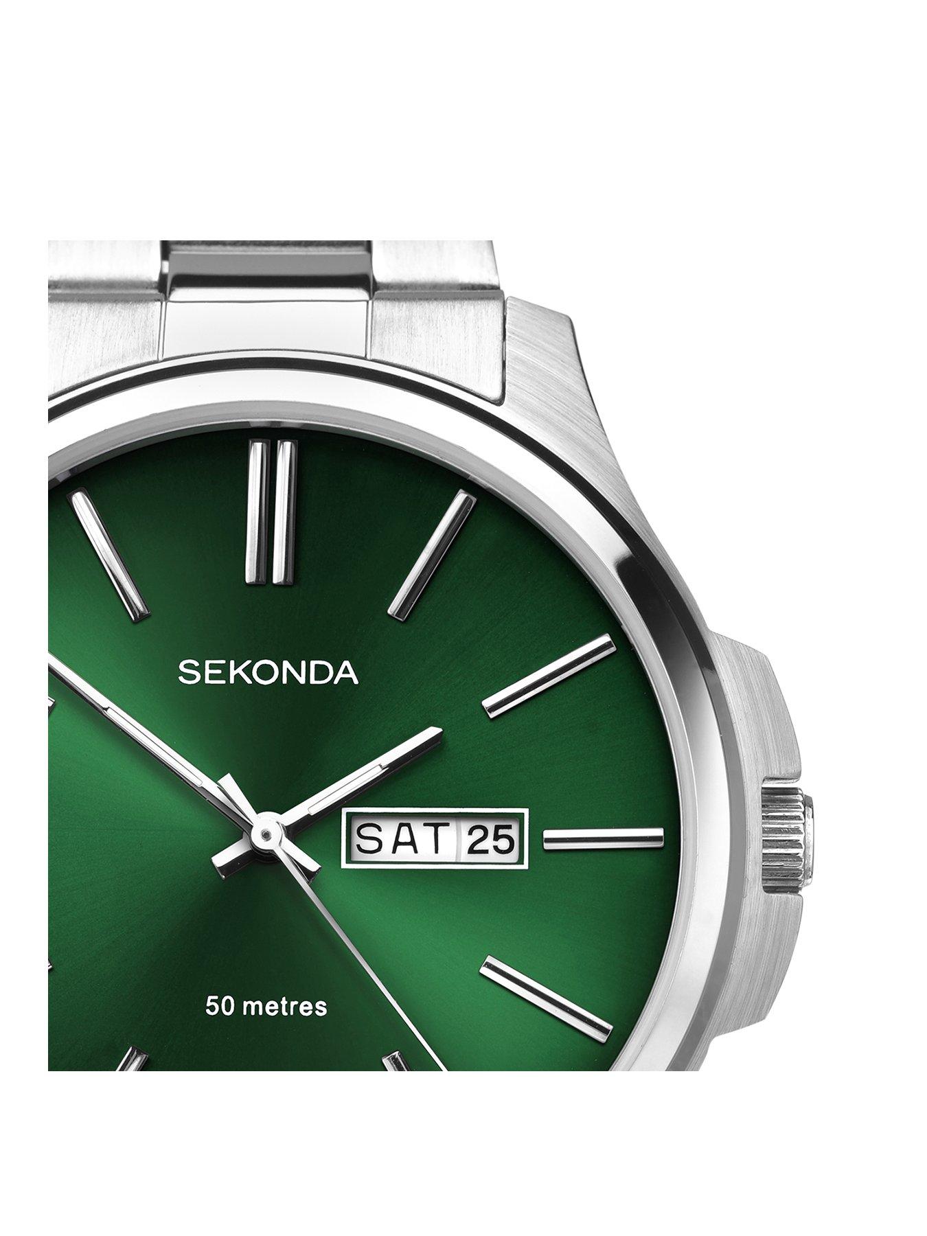 Image 2 of 6 of Sekonda Mens Classic Jones Silver Stainless Steel Bracelet with Green Dial Analogue Watch