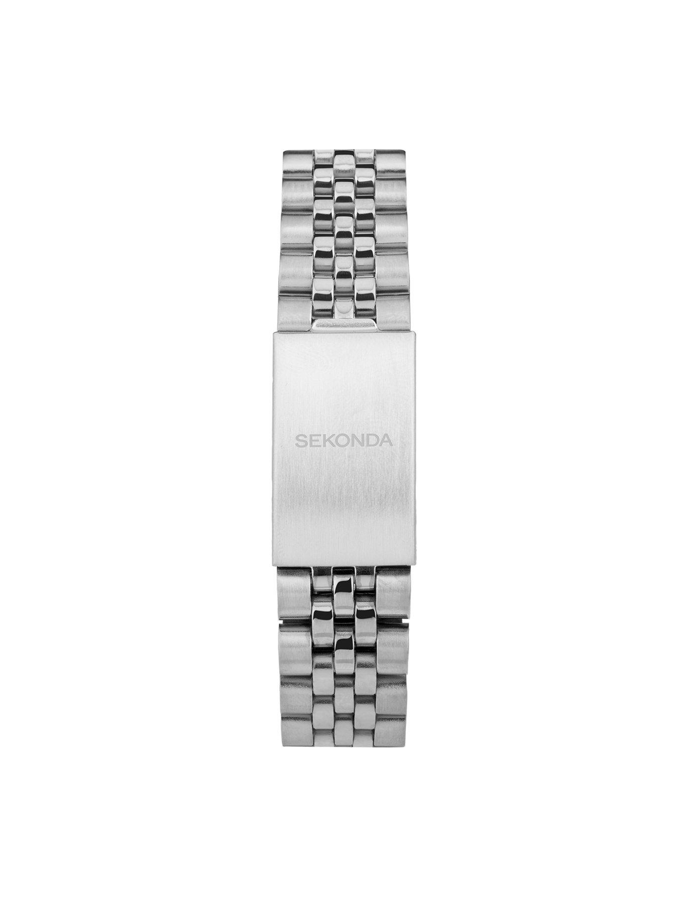  image of sekonda-mens-classic-king-silver-stainless-steel-bracelet-with-black-dial-analogue-watch
