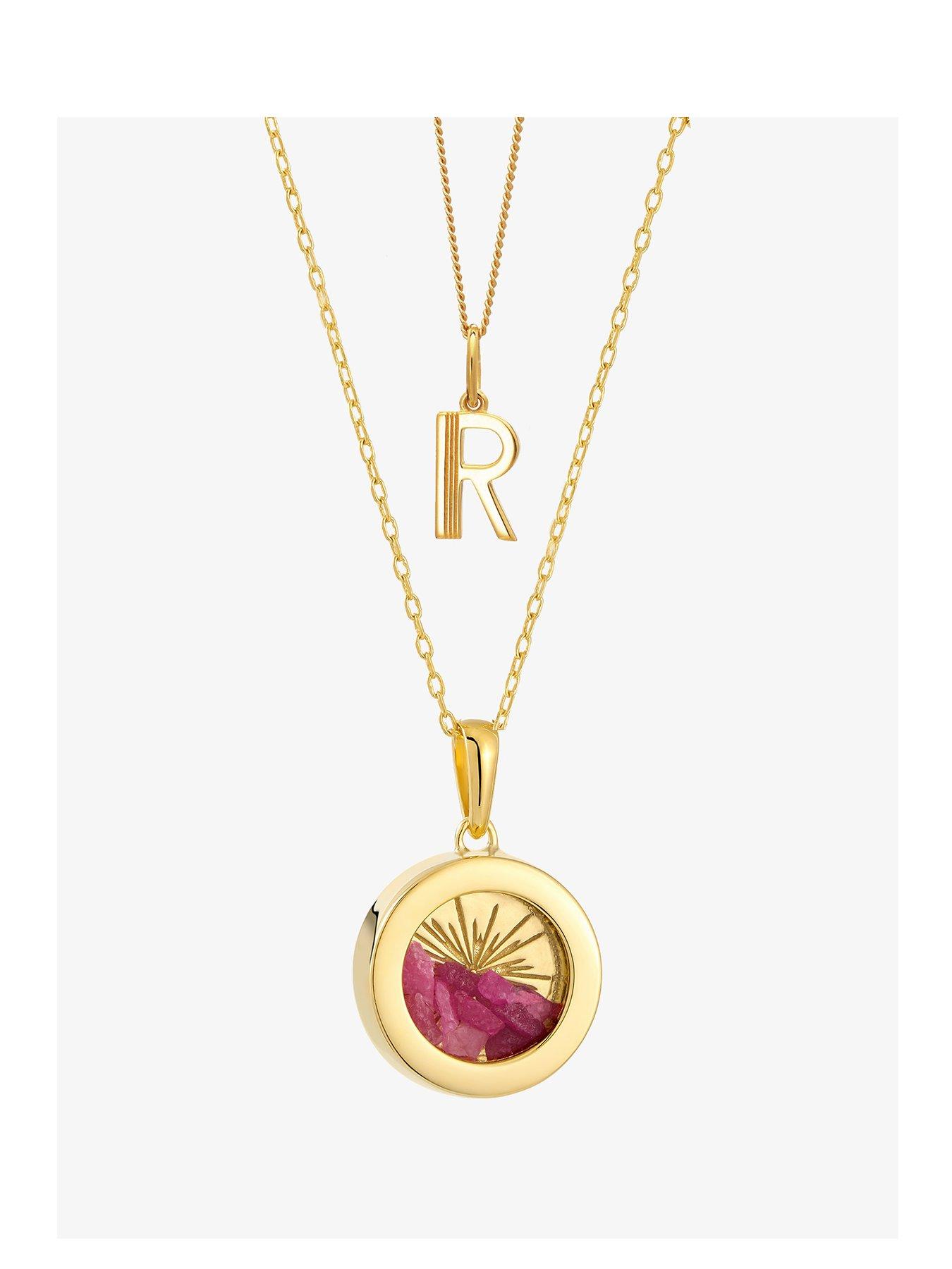 undefined Birthstone Amulet and Initial Necklace Layered Set Gold