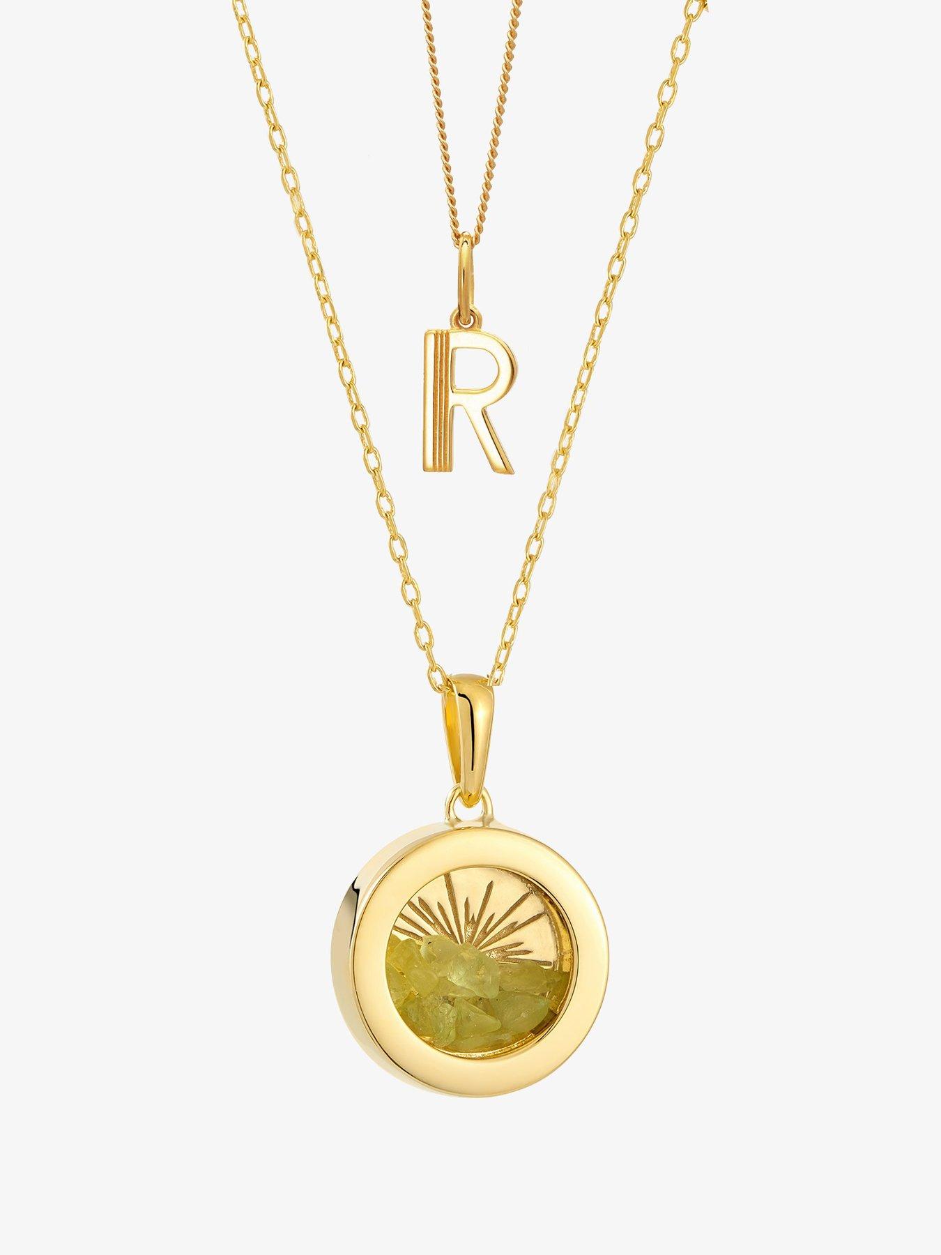 Rachel Jackson Birthstone Amulet and Initial Necklace Layered Set Gold