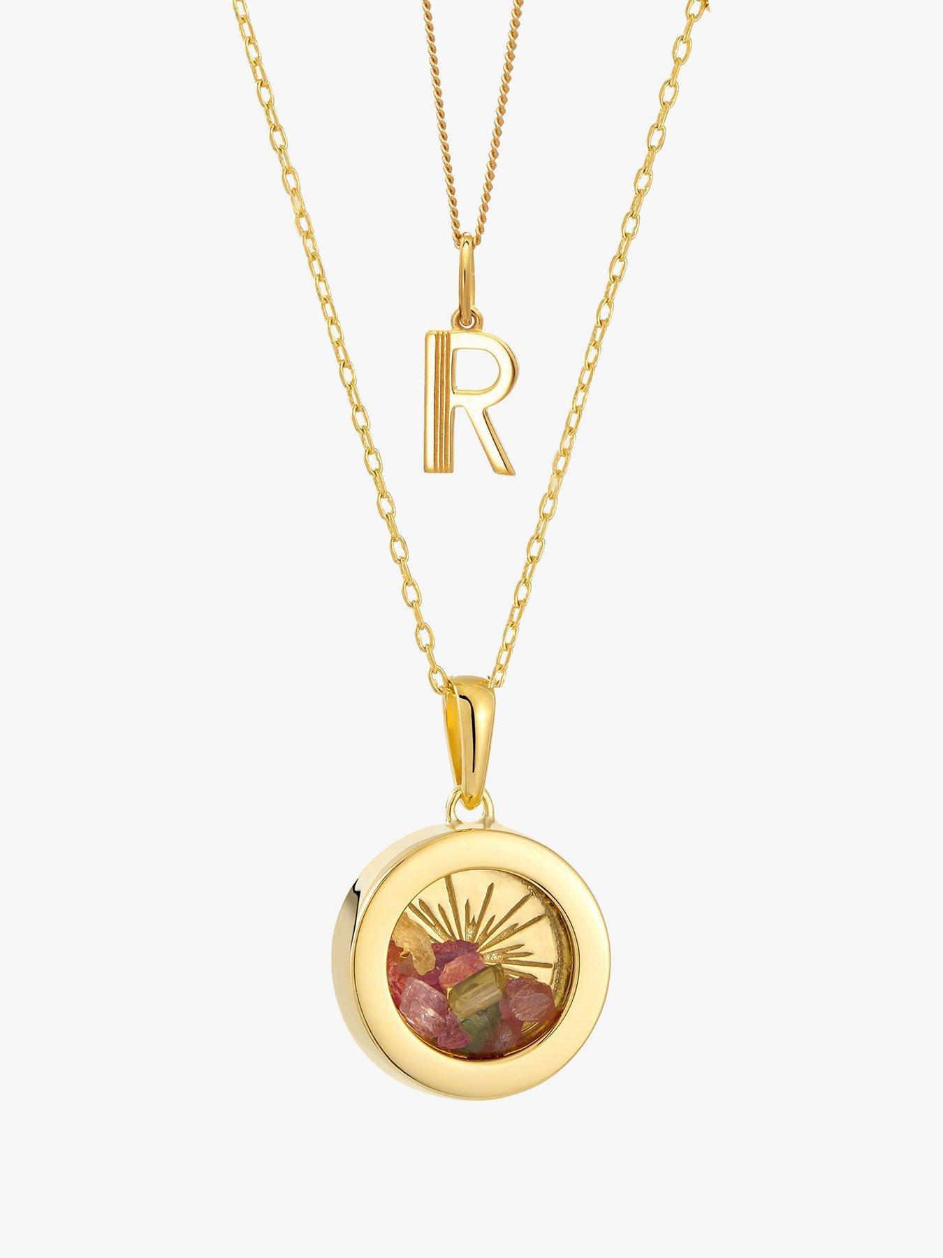 Rachel Jackson Birthstone Amulet and Initial Necklace Layered Set Gold