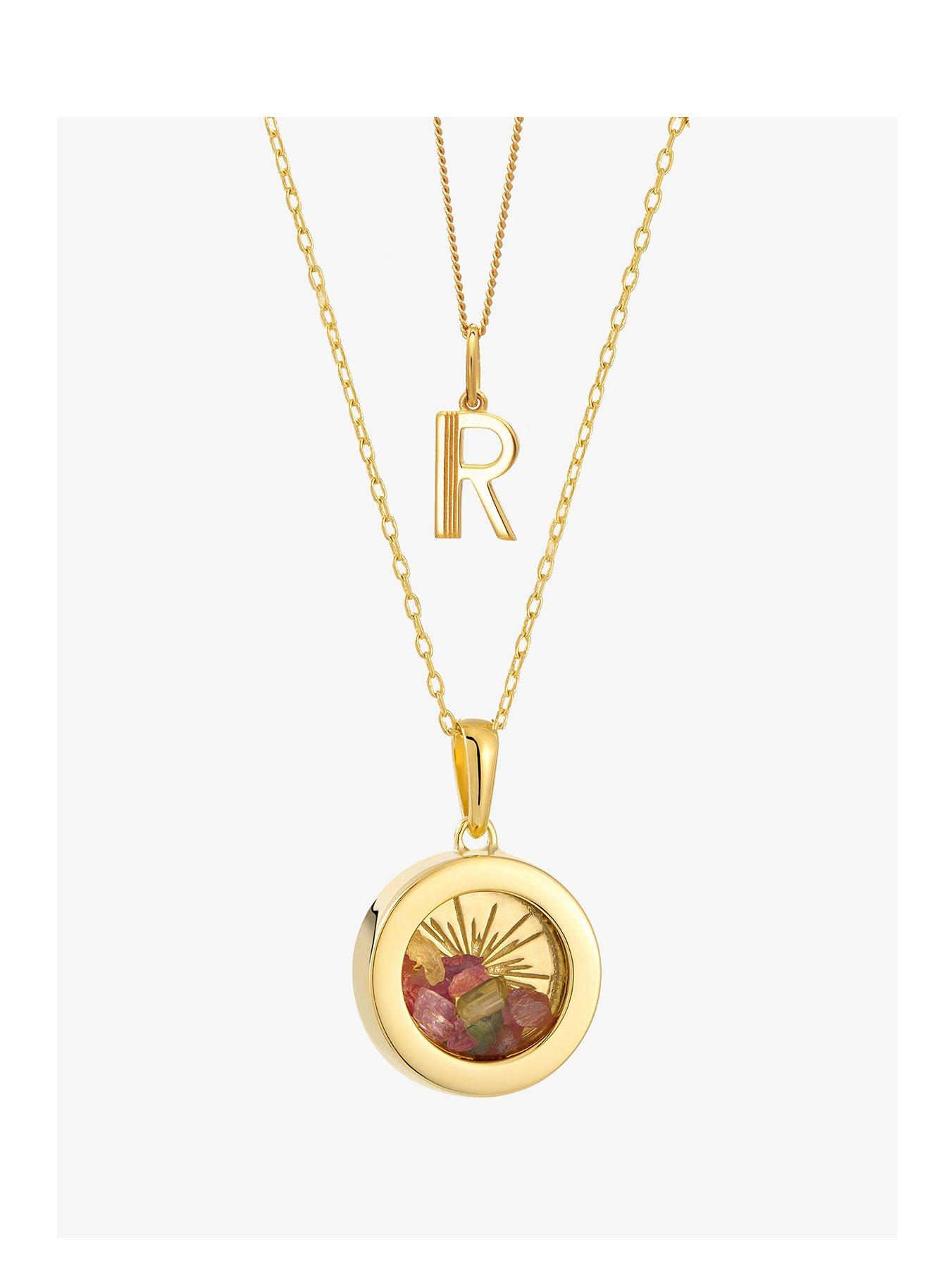 Rachel Jackson Birthstone Amulet and Initial Necklace Layered Set Gold